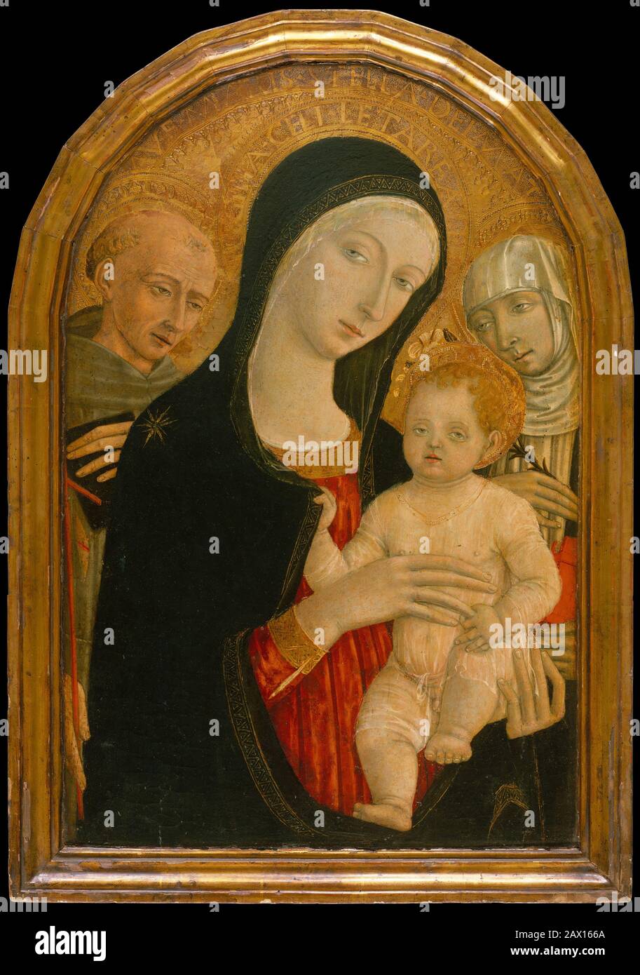 Madonna und Kind mit den Heiligen Franziskus und Katharina von Siena, ca. 1476-80. Stockfoto