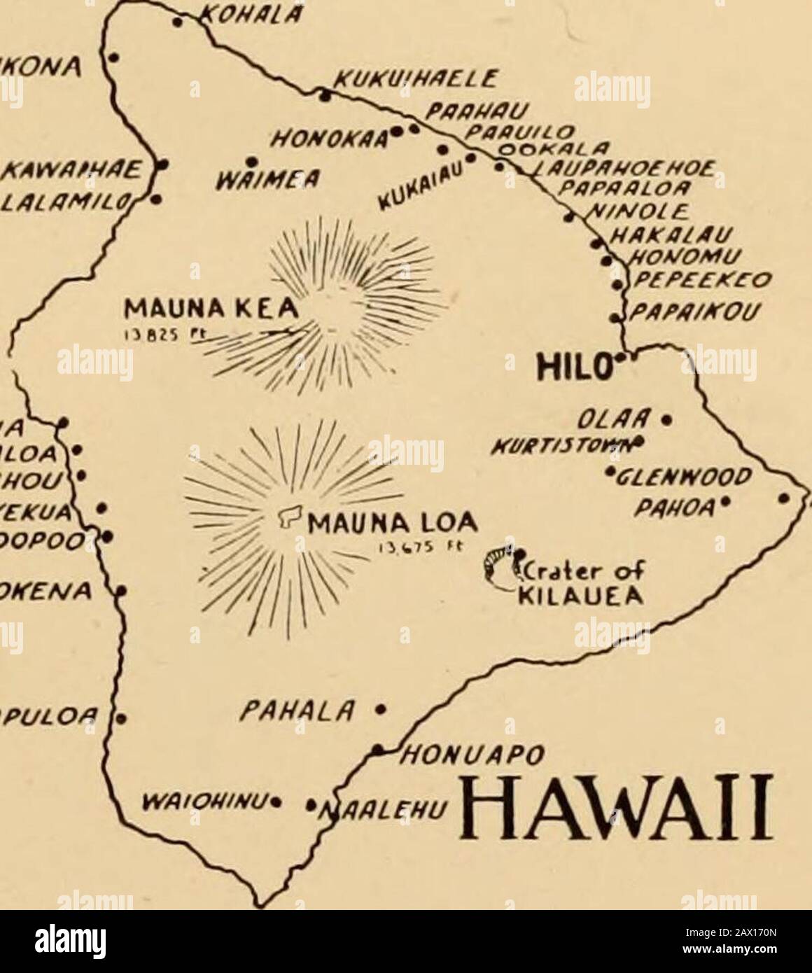 Die Pilger von Hawaii; ihre eigene Geschichte über ihre Pilgerreise aus Neuengland und ihr Lebenswerk auf den Sandwichinseln, die heute als Hawaii bekannt sind; . WAioumu. WHLEhuWP^^P^J^ DIE HAWAIIANISCHEN INSELN Die Gruppe liegt zwischen 18 Grad. 54 Min. Und 22 Grad 14 Min. Nördlich, 154 dcg. 48 Min. Und 160 Grad 13 Min. Westlich. Acht Inseln sind bewohnt. Hawaii ist das größte, 75 mal 90 Meilen. Fläche 4015 Quadratmeilen. Auf ihm befinden sich die Hochgebirge im Pazifik, zwei Gipfel erreichen eine Höhe von mehr als 13.000 Fuß. Hilo, die Stadt, ist die zweitbevölkerungsreichende Stadt auf dem Territorium. Maui hat 728 Quadratmeilen. Haleakala ist ein m Stockfoto