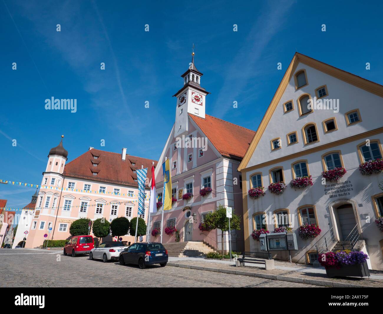 Altstadt von Greding, Rathaus, Altmühltal, Bayern, Deutschland, Altstadt von Greding, Zunfthalle, Altmühltal, Altmühltal, Bayern, Deutschland Stockfoto