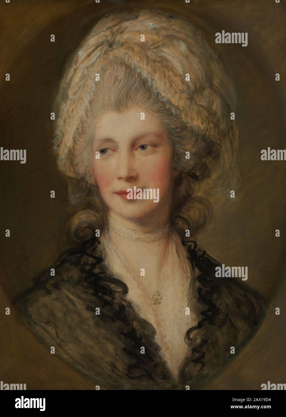 Königin Charlotte. Nachbildung von Gainsborough eines Porträts der Königin (Royal Collection), das er im September 17823 in Windsor Castle malte. Stockfoto