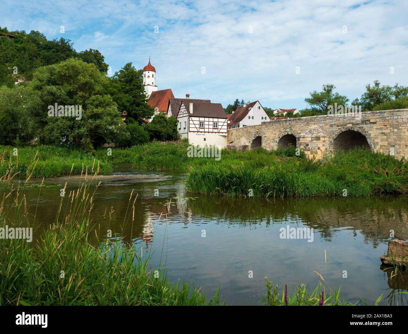 Harburg, alte Brücke über die Wöritz, Nördlinger Ries, Franken, Bayern, Deutschland, Harburg, alte Brücke über Wöritz, Noerdlinger Ries, Francon Stockfoto