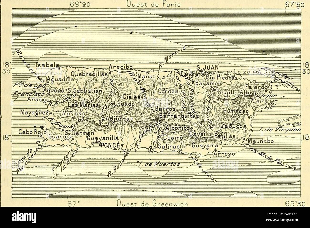 Nouvelle géographe universelle : la terre et les hommes . rnements qui prouvent lurita-lité de la civilisation de Rorinquen : ce sont des colliers ou plutôt des har-nais de syénite ou dautres pierres massives, qui ne se rencontrent point 1 Iles espagnoles du groupe de Putrico : Puerto-Rico 9U4 kilomètres carrés. Autr. îles. Mona, Vieques, Culebra usw. 476 " Ensemble 9620 kilomètres carrés. PUEItto-RICO ET SES HABITANTS: 787 en dehors de Puerto-Rico et des Petites Antilles du Nord; Cependant desobjets peu différents proviennent du pays des Huaxtèques et des Toto-naques au Mexique. Q Stockfoto