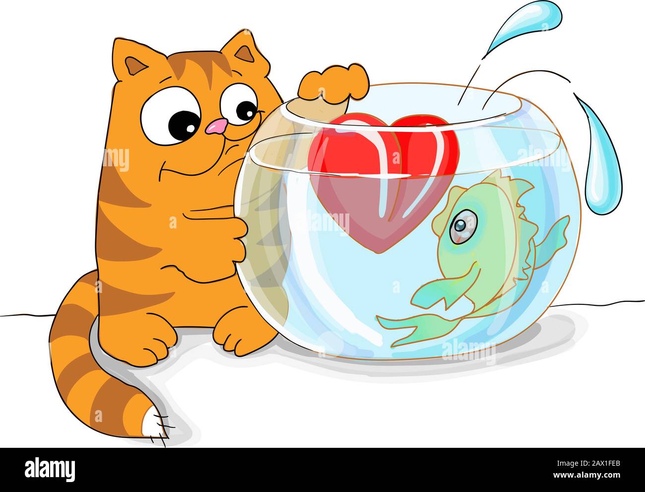 Vektor-Illustration Valentinstag Tabby CAT kateht ein Herz in einem Aquarium Stock Vektor
