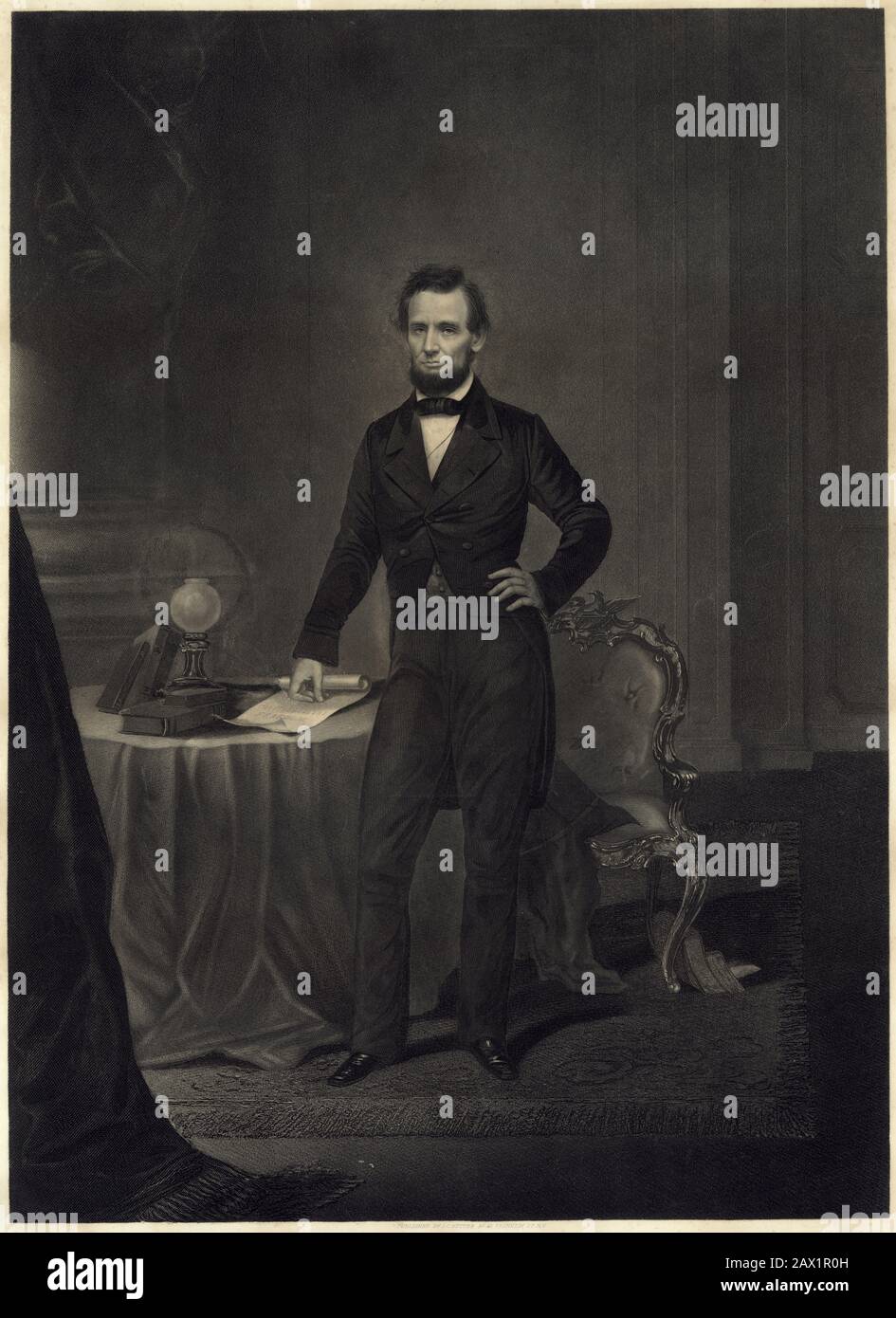 1864 Ca, USA: Der Präsident der USA ABRAHAM LINCOLN (* 1809 in Washington, USA; † 1865 in White Hydle; Gravur von John Chester BUTTRE (* um 181-1893 in Washington) - Presidente della Repubblica - Stati Uniti - USA - Ritratto - Porträt - Cravatta - Krawatte - papillon - Kragen - Colletto - Bart - Barba - Abramo --- Archivio GBB Stockfoto