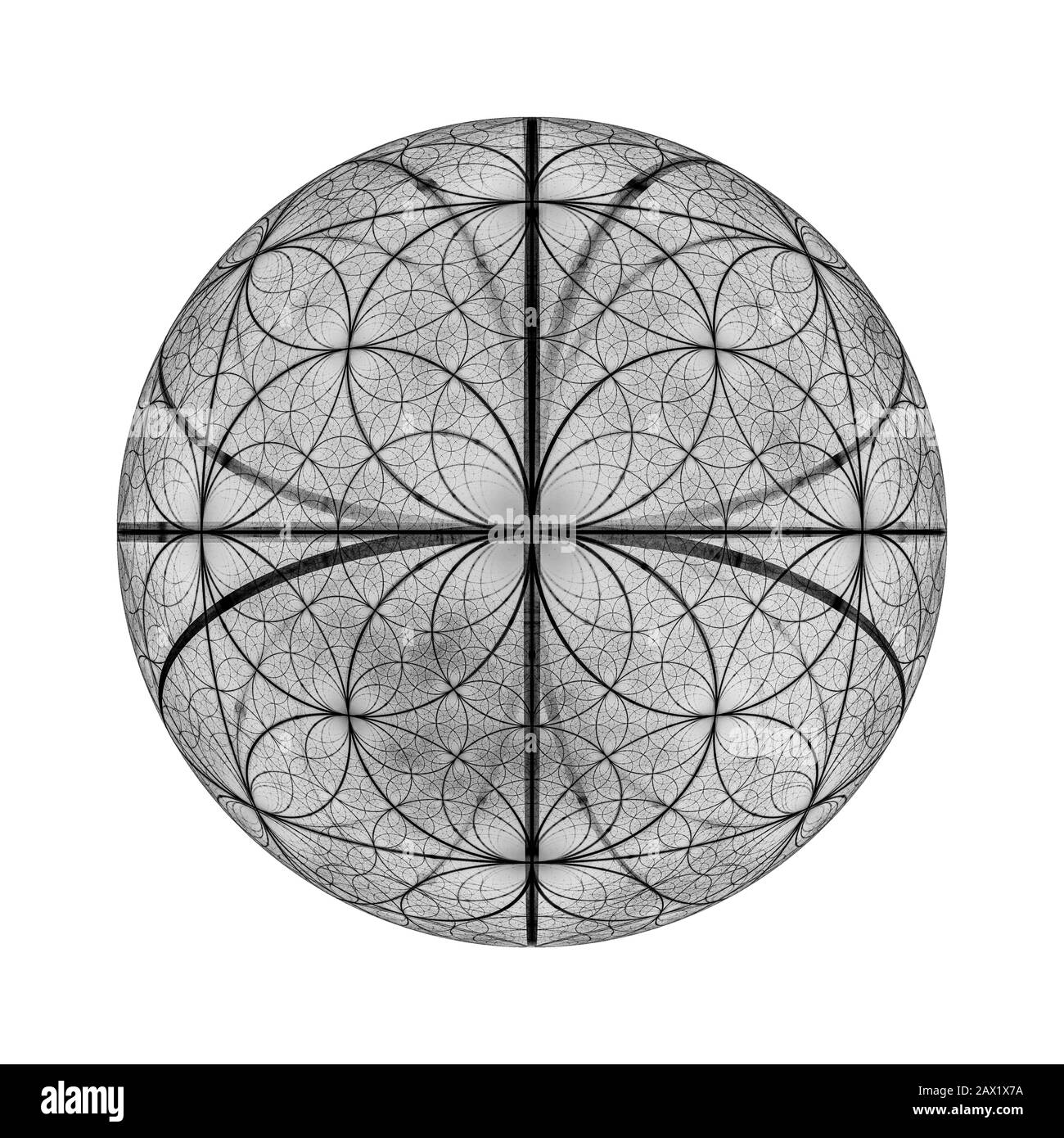 Dunkle fibonacci kreist Ball, Computer generierte abstraktes Fraktal, isoliert auf schwarzem, 3D-Rendering Stockfoto
