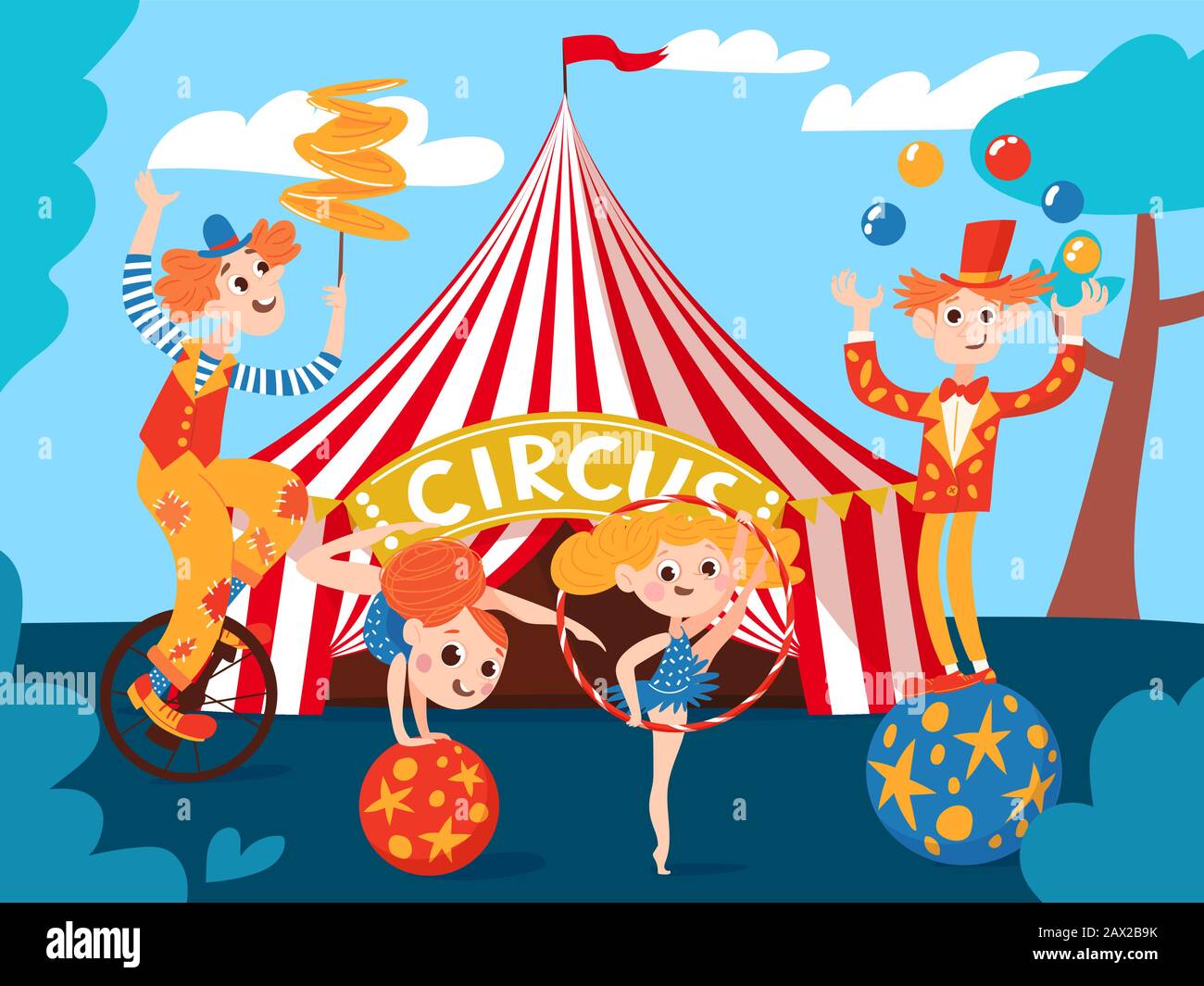 Zirkushintergrund mit hübschen Zirkusfiguren Stock Vektor