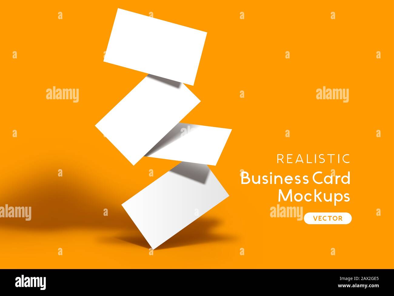 Stapel Visitenkarten auf orangefarbenem Hintergrund. Markenidentitäts-Mockup-Design mit Schatten. Vektorgrafiken. Stock Vektor