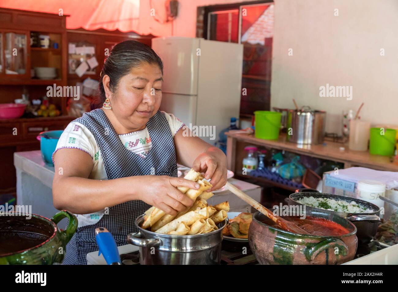 Teotitlán del Valle, Oaxaca, Mexiko - Landfrauen im Tlacolula-Tal von Oaxaca profitieren von einem Mikrofinanzdarlehen, das von der gemeinnützigen En V durchgeführt wird Stockfoto