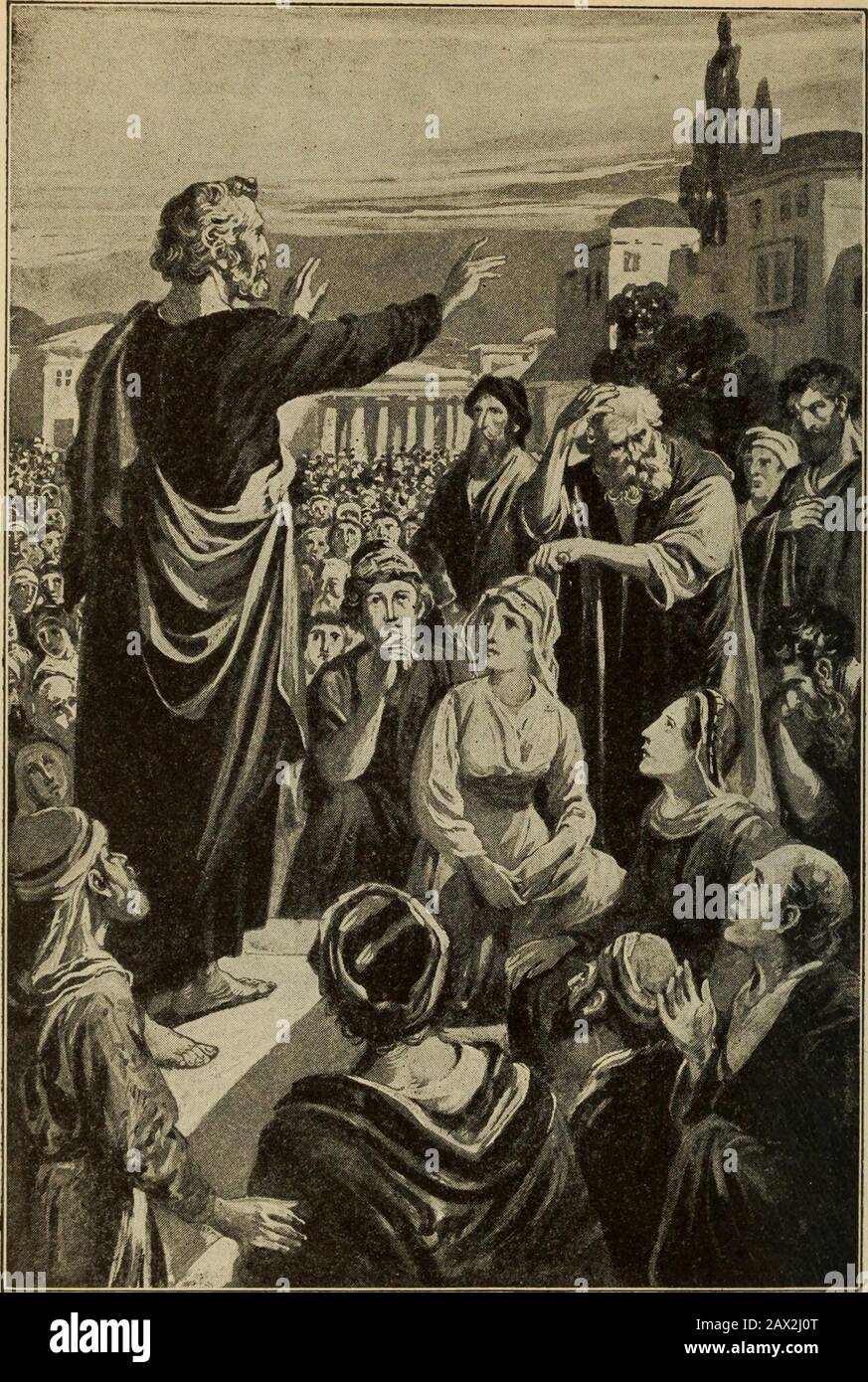 Unser Tag im Licht der Prophezeiung und der Vorsehung. Eine Wenchow-Kirchenschule. Peter PREDIGT AM HEUTIGEN PFINGSTTAG hören Wir, wie sie in unseren tonguesdie mächtigen Werke Gottes sprechen. Apg 2:11. Stockfoto