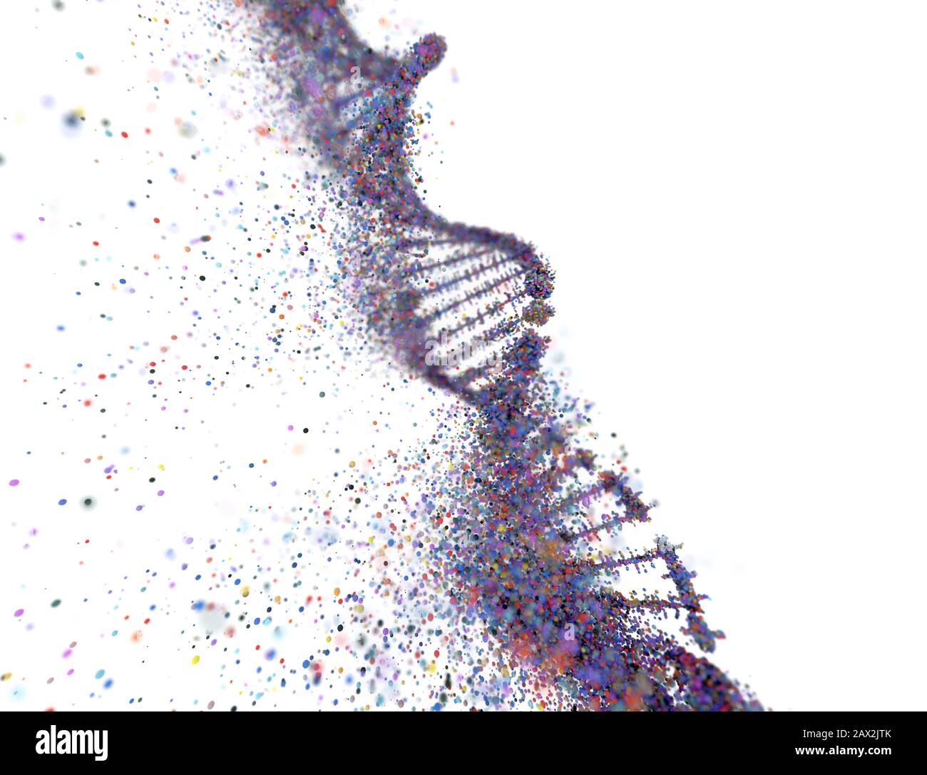 Bunte DNA-Molekül. Struktur des genetischen Codes. Syndrom und genetische Störung, 3D-Darstellung der Wissenschaft Konzept. Stockfoto