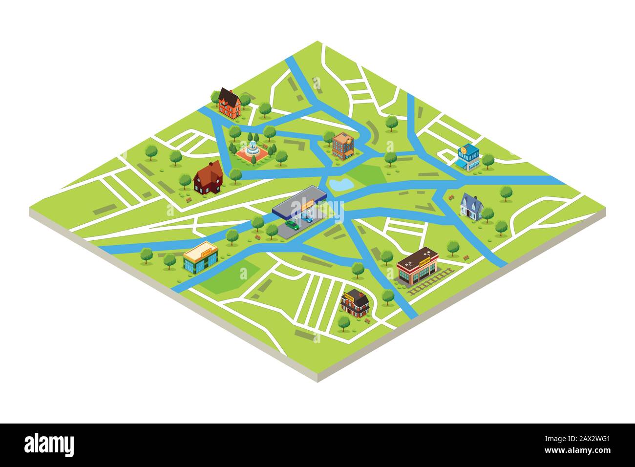 Eine Vektordarstellung der isometrischen Karte einer Stadt im GPS-Stil Stock Vektor