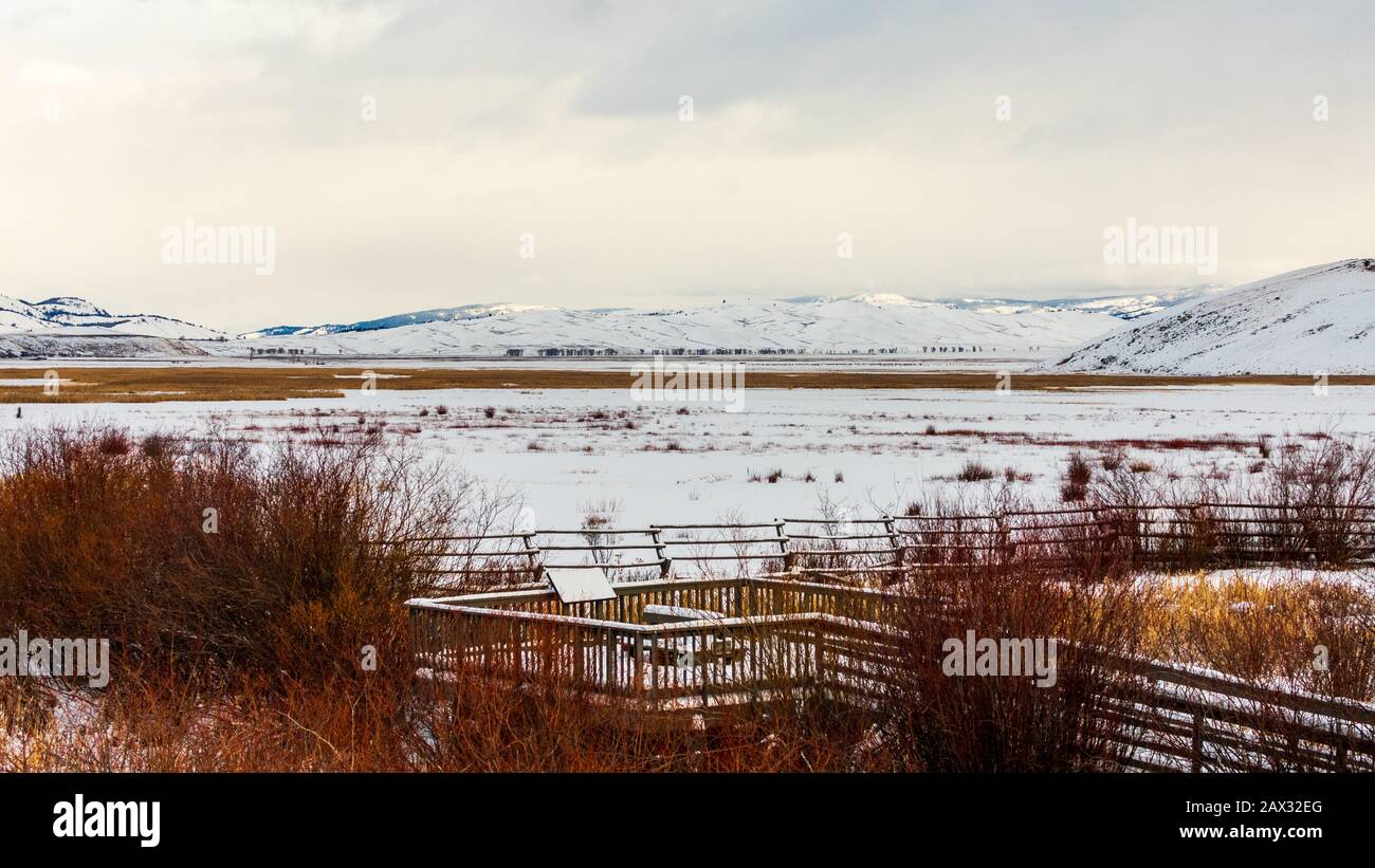 Aussichtsplattform im National Elk Refuge in Jackson, Wyoming Stockfoto