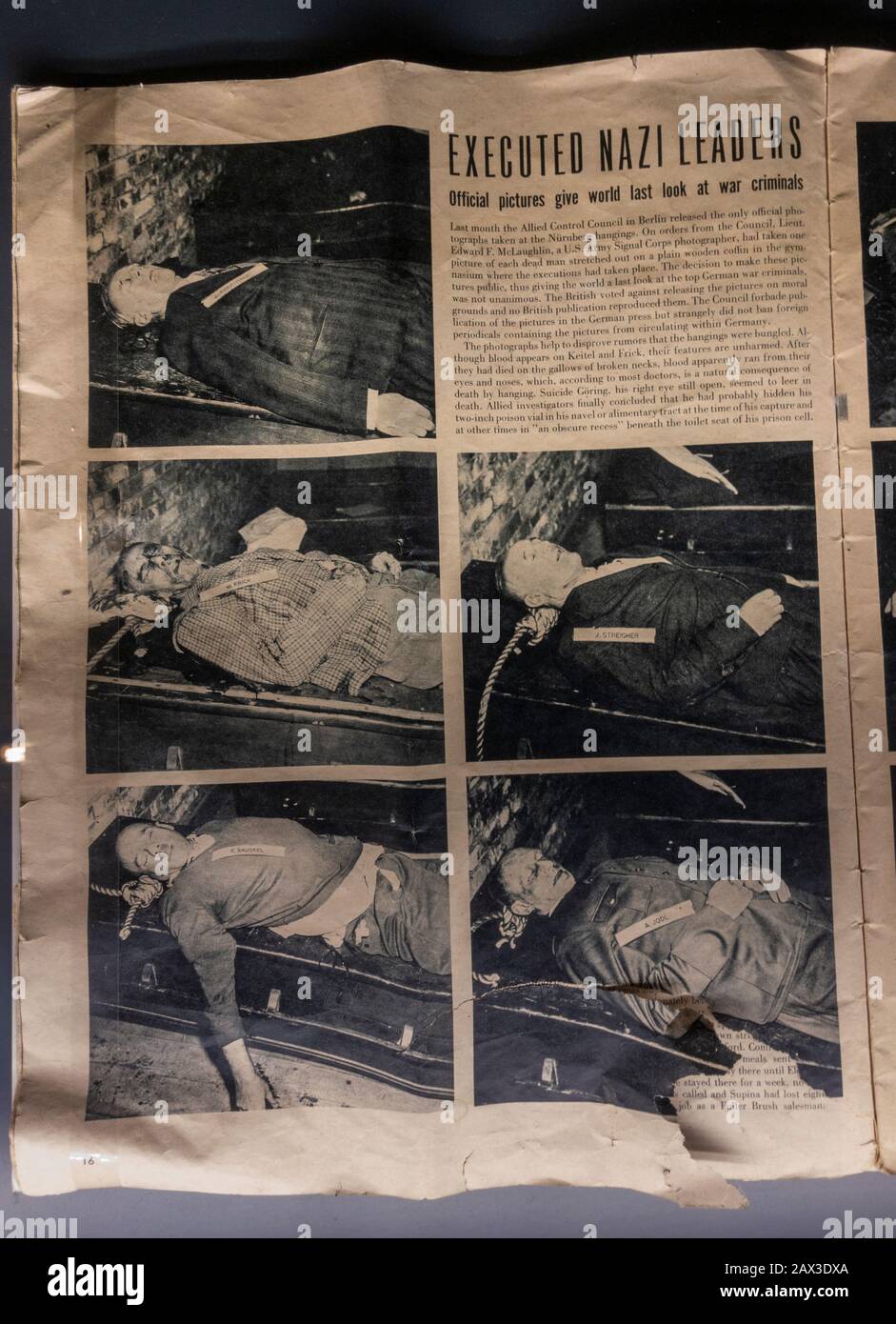 Fotos von Kriegsverbrechen Nazi-Führer nach der Hinrichtung, Dokumentationszentrum Nazi-Partei-Rallye-Gelände, Nürnberg, Bayern, Deutschland. Stockfoto