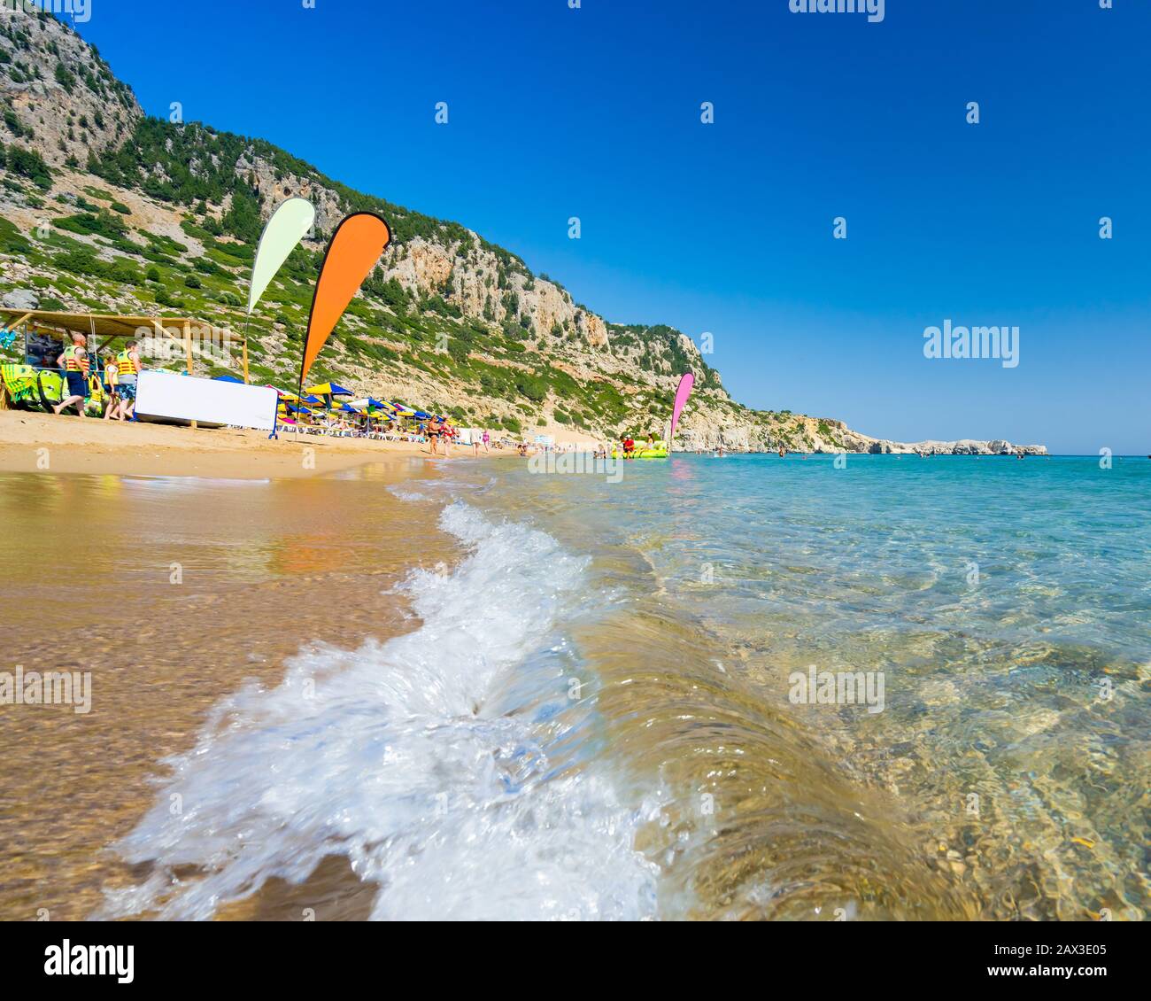 Schöner sonniger Tag am Tsambika Beach auf der Insel Rhodes Rodos Griechenland Europa Stockfoto