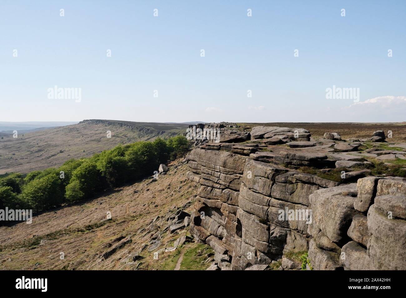 Stanage Edge Peak District National Park, Scenic Derbyshire England Großbritannien, Moorland Landschaft, Escarpment Rock Face Pennine Hills englische Landschaft Stockfoto