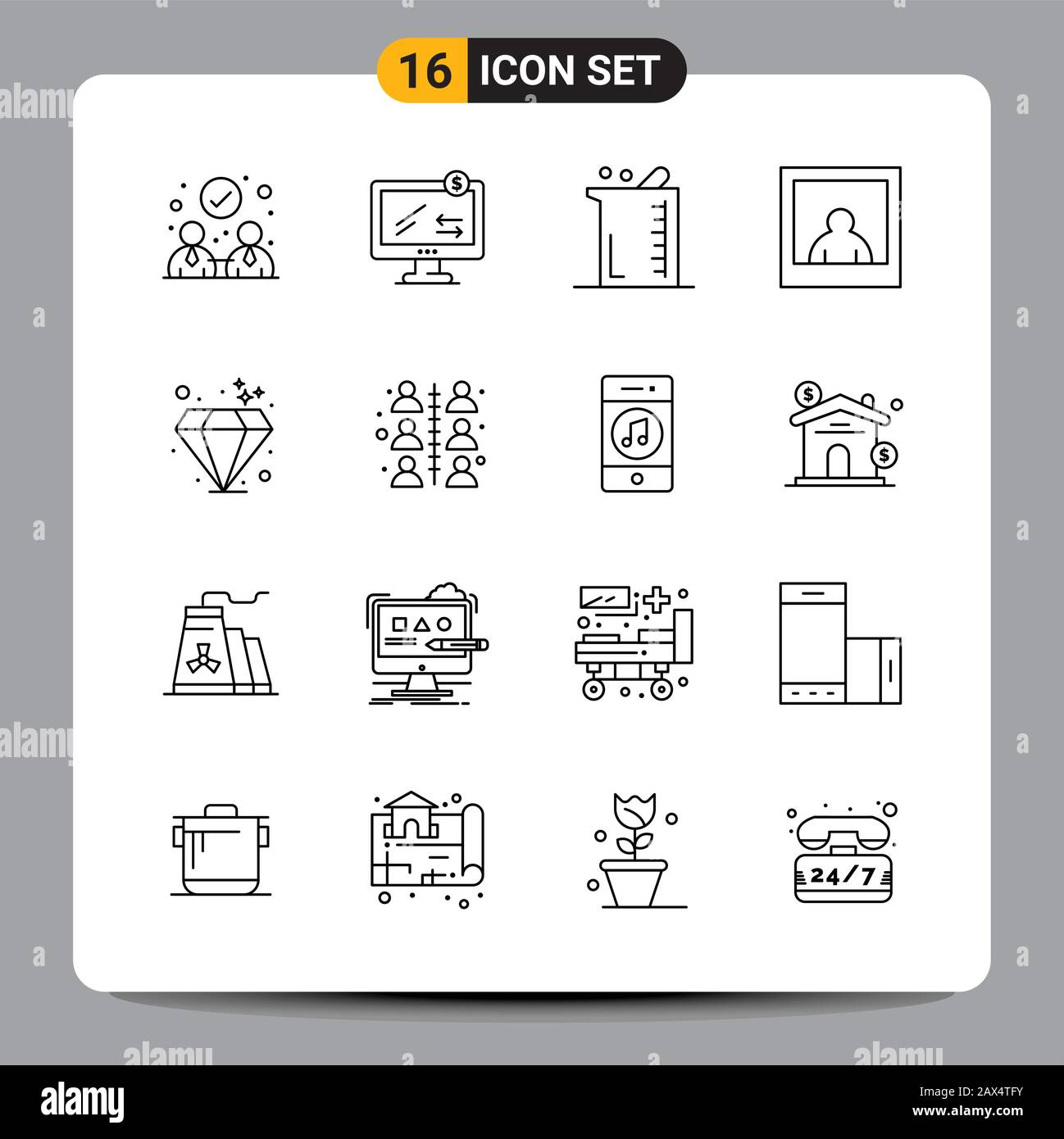16 Black Icon Pack Umrisse Symbole Zeichen für Reaktionsfreudige