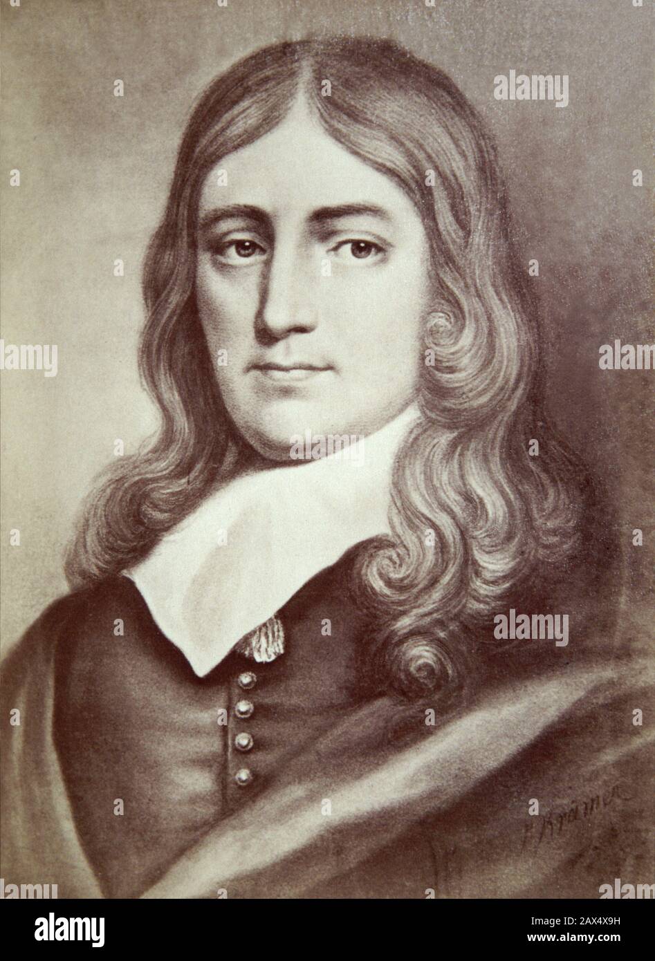 Der englische Dichter JOHN MILTON (* 1608 in London; † 1674 in London), Autor des Gedichts THE LOST EDEN ( Il paradiso perduto; † 1667 in London), Fantasy-Popular-Porträt des deutschen Malers K. Kramer - POETA - POESIA - POESIE - Letteratura - Letterato - Literatur - Ritratto - Capelli lunghi - langes Haar - Kragen - Colletto - Umansimo BRITANNICO - BRITTAN HUMANISM --- Archivio GBB Stockfoto Der englische Dichter JOHN MILTON (* 1608 in London; † 1674 in London), Autor des Gedichts THE LOST EDEN ( Il paradiso perduto; † 1667 in London), Fantasy-Popular-Porträt des deutschen Malers K. Kramer - POETA - POESIA - POESIE - Letteratura - Letterato - Literatur - Ritratto - Capelli lunghi - langes Haar - Kragen - Colletto - Umansimo BRITANNICO - BRITTAN HUMANISM --- Archivio GBB Stockfoto