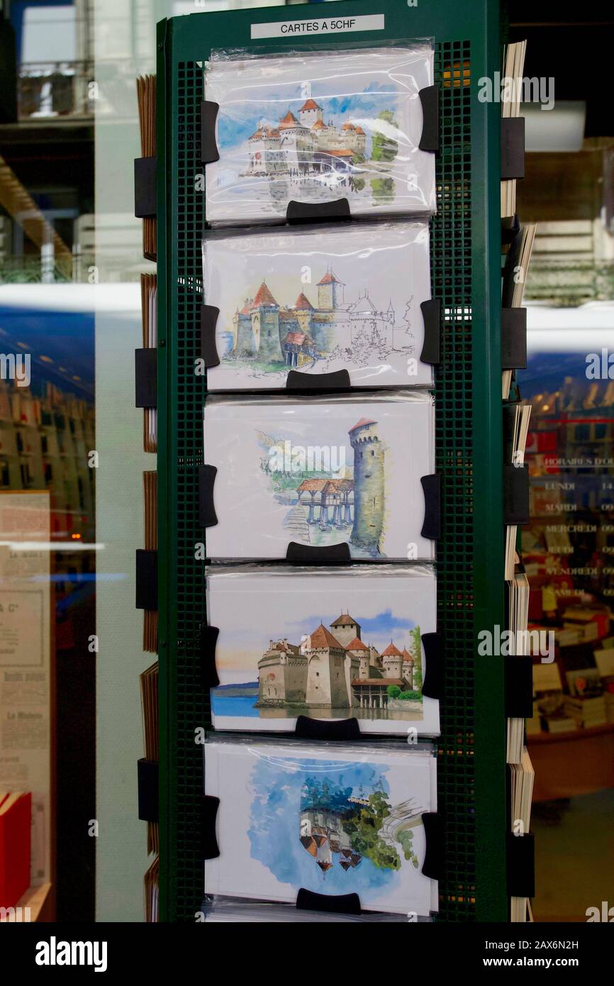 Postkarten, Montreux, Kanton Waadt, Schweiz. Stockfoto