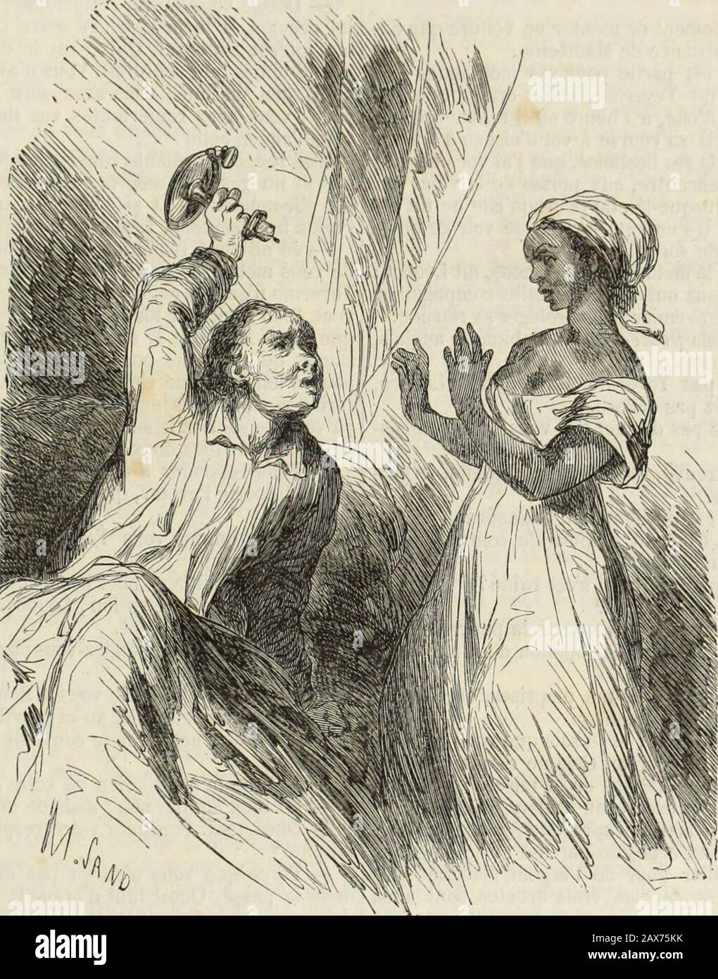 Oeuvres illustries de George Sand . delintention qu il avait eue, en partant, de prolonger leurpromenade jusquau lendemain, et, tout en se laissantcoiffer et habiller, elle se perdit dans mille rêveries nou-velles. A la manière dont Teverino sétait conduit la veille, ilnétait que trop certain pour elle quil ne laimait point.Après ces flatteries passionées et ce fatal baiser, com-ment , au lieu dêtre recueilli et agité le reste de la soi-rée, avait-il pu jouer une scène burque? El lorsquilsétait retroué seul avec la femme à demi-vaincue, com-ment , au lieu de lui témoigner ce re()entir hyp Stockfoto