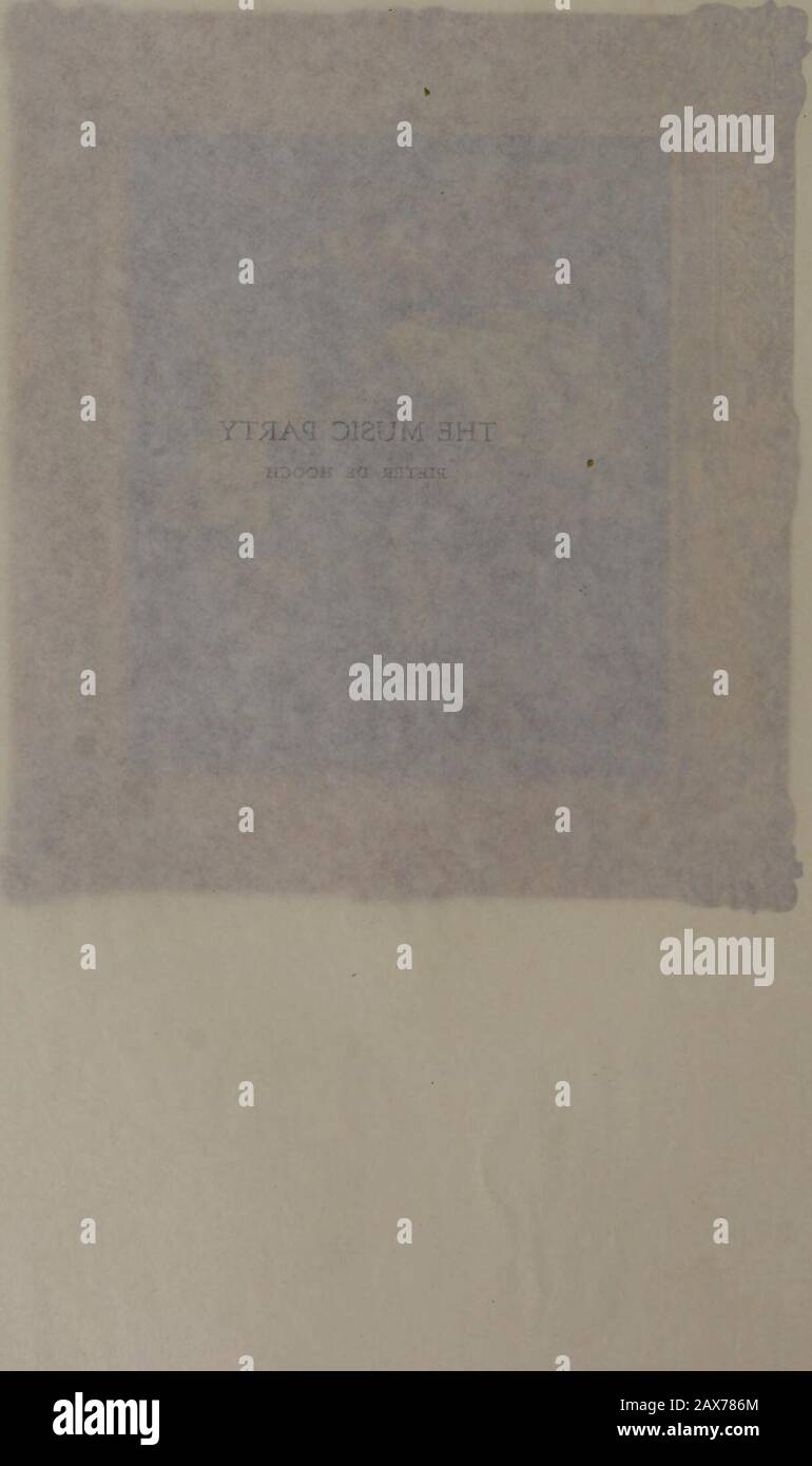 Alte und moderne Meister in der Sammlung von M.C.DBorden . DIE MUSIKPARTY PIETER DE HOOCH. [4] PIETER DE HOOCH GEBOREN 1629 in Rotterdam. Starb am^erdam nach1684. Sagte zu ihm, ein Schüler von Nicolaes BercKem. Seine Ohrenarbeiten SKOV Tke Einfluss der tke Soldaten-Maler von Tke FransHals scKool und von Tke Schülern von Rembrandt, insbesondere KarelFabritius. Er flr^ ^vorschob Mo^ly in Delft, später am^er?Dam (ab ca. 1665). Genre- und Porträtmaler. Die MUSIKPARTY Auf einer Terrasse, die hinten in einen Park führt und von Akurtain skeltiert wird, kleidelt wieder^ ein PiUar, eine junge Dame sitzt singend;SKE V/Ears a Stockfoto