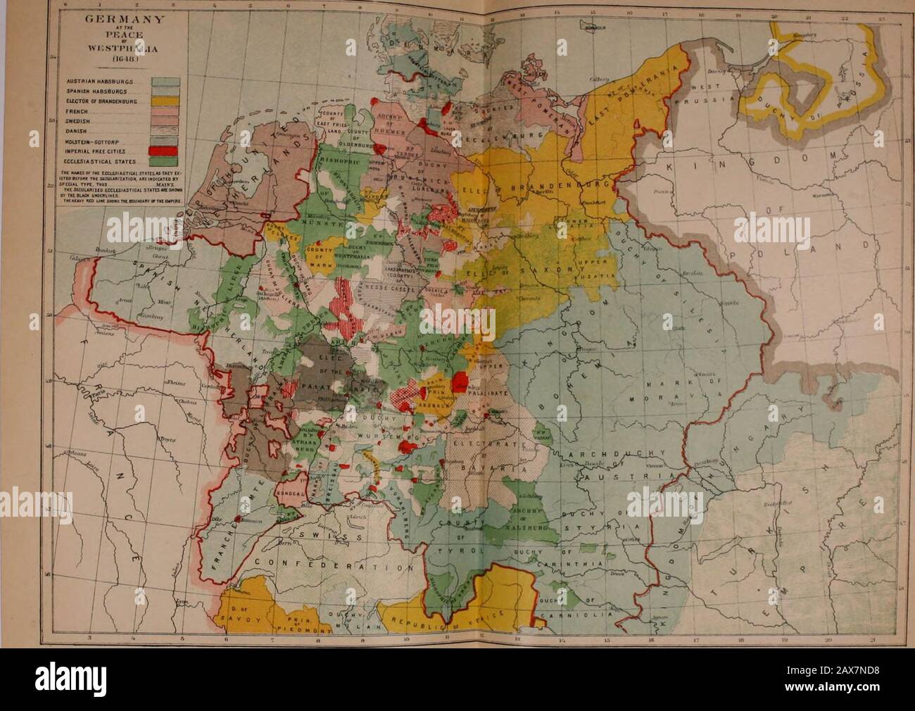 Geschichte für einen guten Nachschlagewerk, von den besten Historikern, Biografen und Spezialisten: Ihre eigenen Worte in einem vollständigen System der Geschichte ... . Erst im Jahre 1644 wurde in diesen Städten die ol-lowing-Kirche versammelt: Der päpstliche Nuntius und Gesandte der Republik Venedig, als Vermittler, zweimalige Botschafter, zwei Vertreter Frankreichs, drei Spaniens und der katholischen Wähler; später kamen auch die katholischen Fürsten dazu. Nach Osna-Briick schickte Schweden zwei Botschafter und Frankreichdrei, während die Wähler, der deutsche Fürstensund die kaiserlichen Städte vertreten waren. Qua-tion Stockfoto