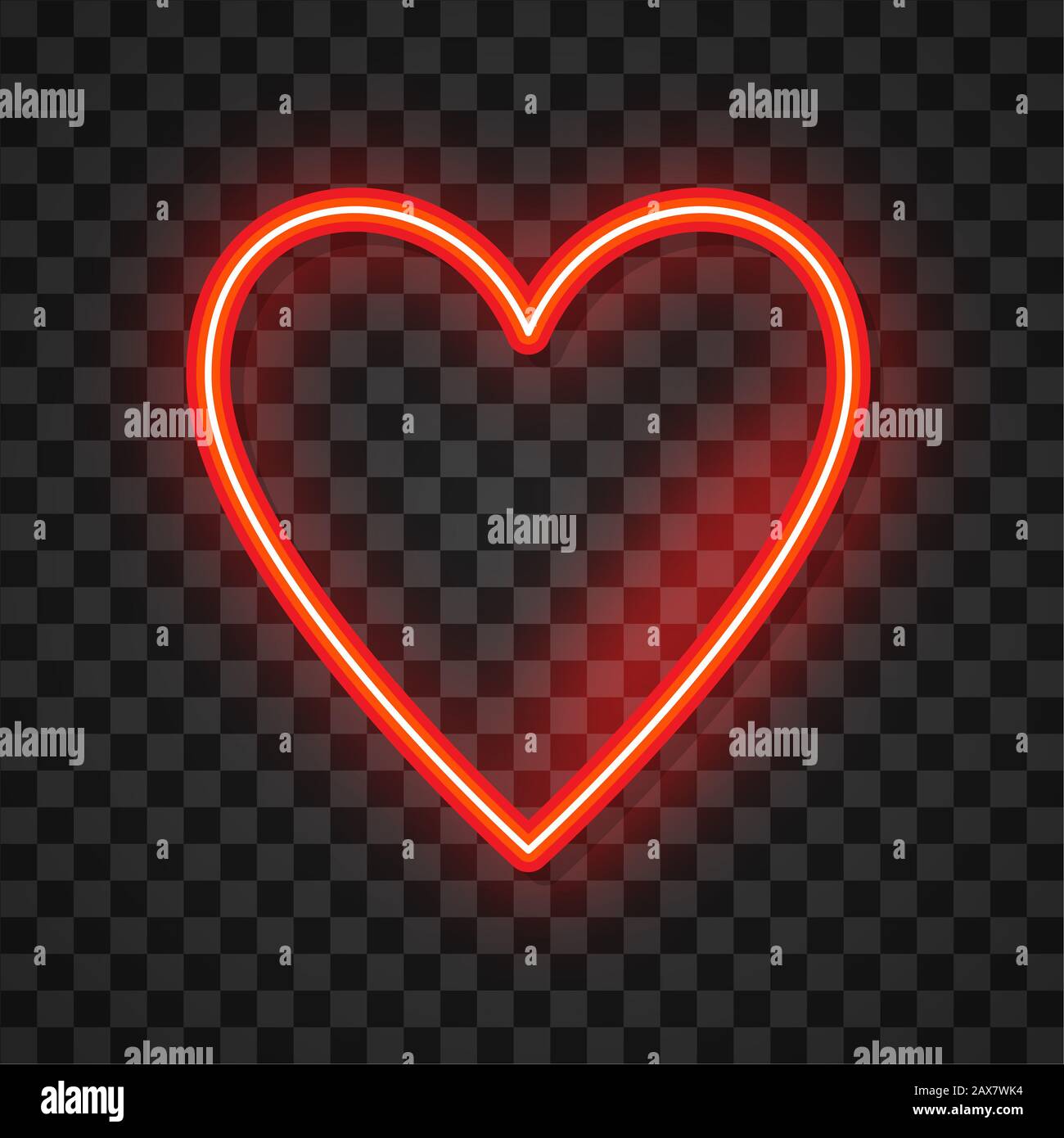Clip-Art realistische isolierte Neon-Zeichen des Herzens für Dekoration und Abdeckung des transparenten Stockfoto