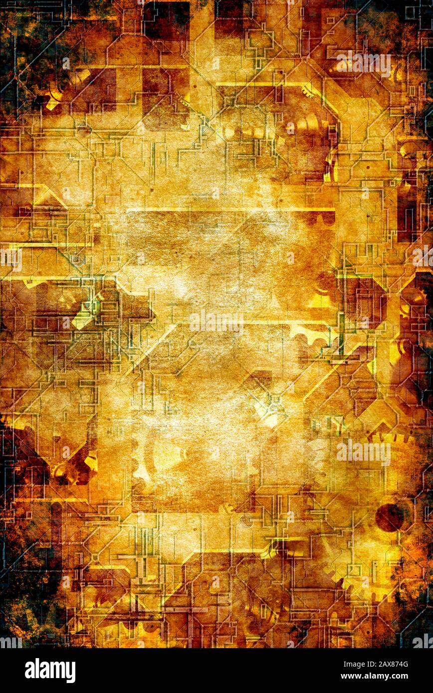 Mechanische Getriebe als abstrakter Steampunk-Grunge-Hintergrund Stockfoto