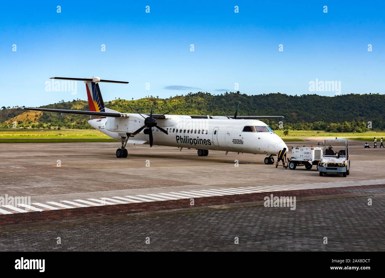 Januar 2020: Flugzeugparkplatz auf dem Flughafen Busuanga (Coron), Philippinen. Stockfoto