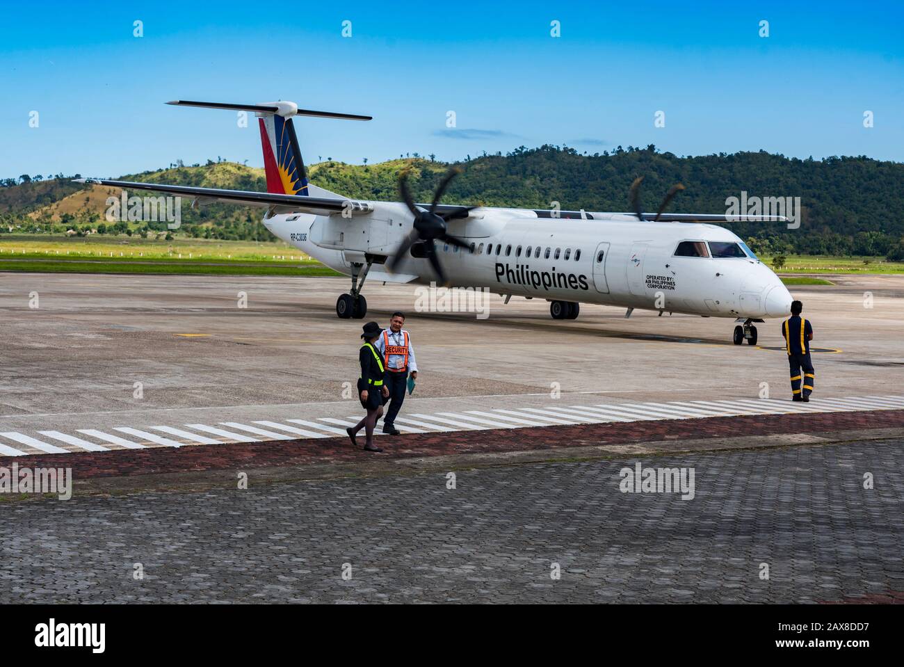 Januar 2020: Flugzeugparkplatz auf dem Flughafen Busuanga (Coron), Philippinen. Stockfoto