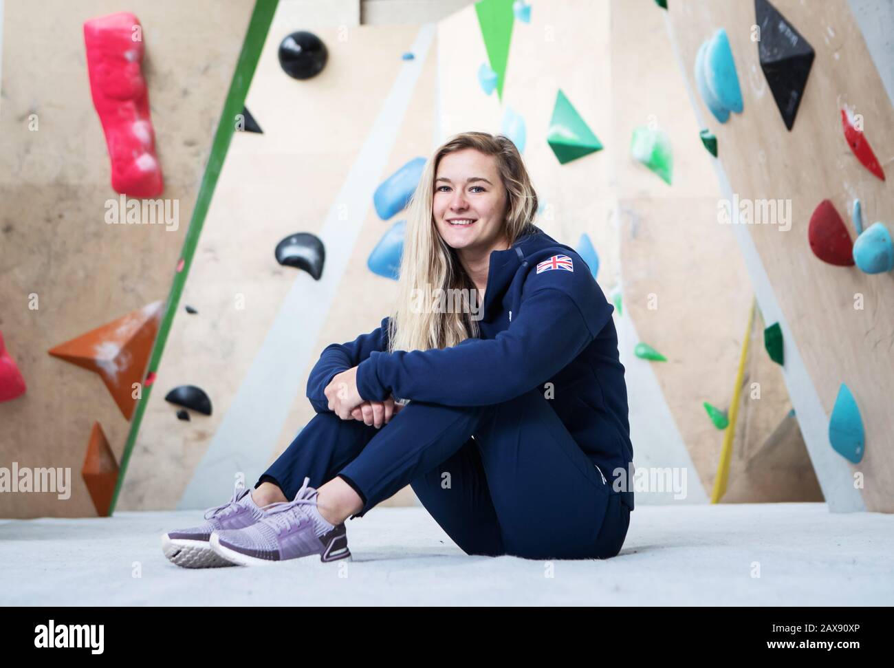 Shauna Coxsey während der Ankündigung des Teams GB Tokyo 2020 Climbing Team bei The Climbing Works, Sheffield. Stockfoto