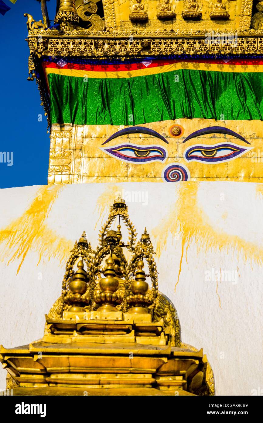 Tempel mit Buddha-Augen in Kathmandu, Nepal Stockfoto