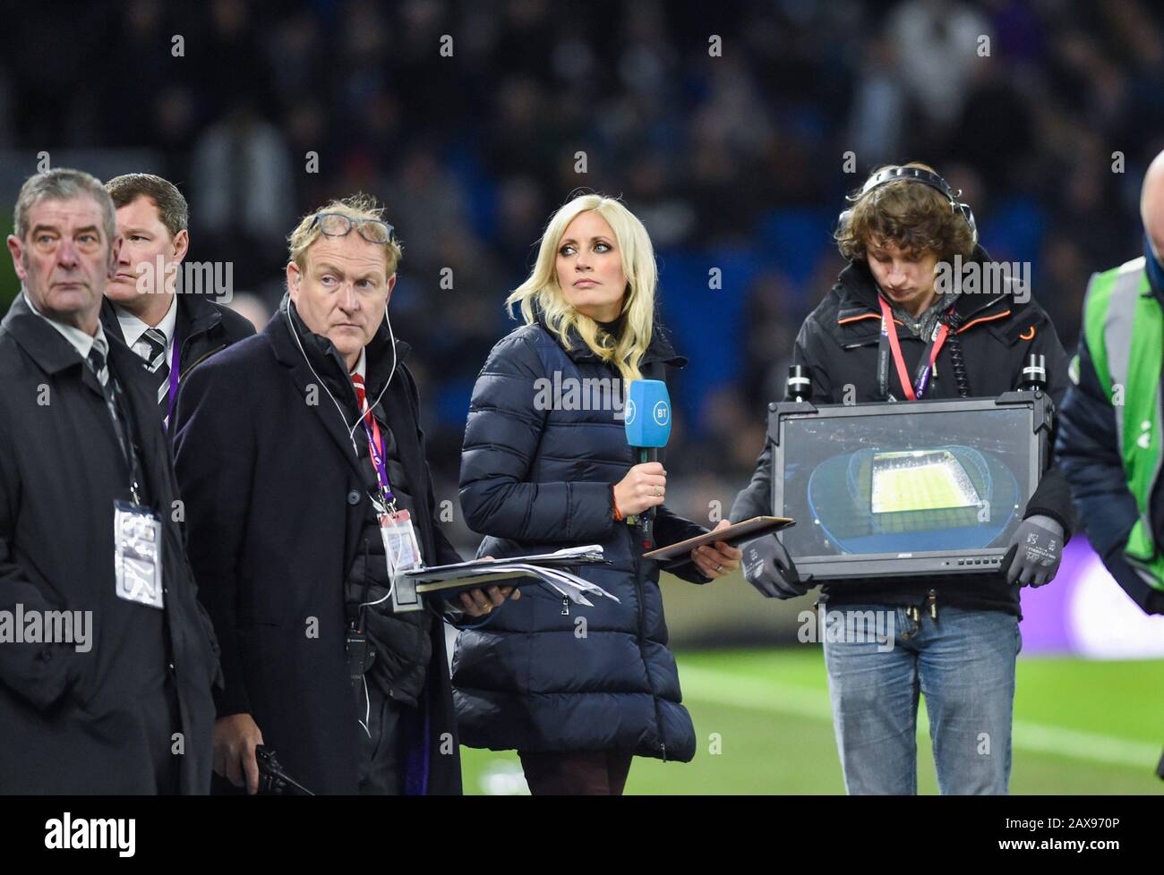 BT TV präsentiert Lynsey Hipgrave während des Premier League-Spiels zwischen Brighton und Hove Albion und Watford im Amex Stadium Brighton, Großbritannien - 8. Februar 2020 - nur zur redaktionellen Verwendung. Keine Verkaufsförderung. Für Football-Bilder gelten Einschränkungen für FA und Premier League. Keine Nutzung des Internets/Handys ohne FAPL-Lizenz - für Details wenden Sie sich an Football Dataco Stockfoto