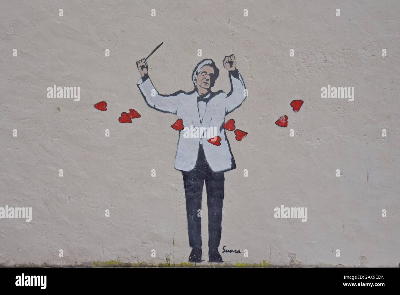 Ein Gemälde des berühmten Straßenkünstlers Sunra in Montpellier, Frankreich Stockfoto