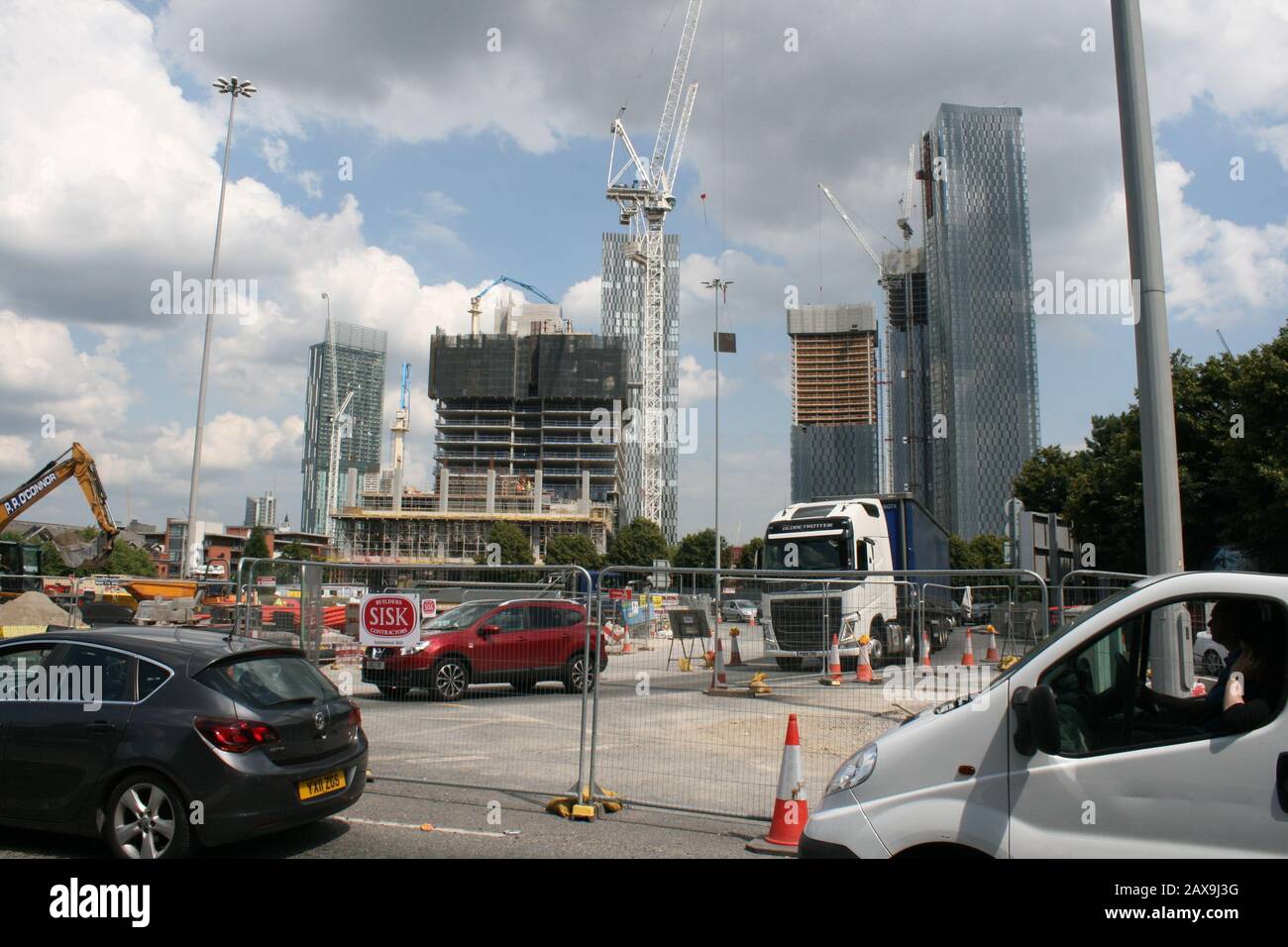 Deansgate Square Tower Blocks Construction, Deansgate, Manchester, England, Großbritannien. Stockfoto