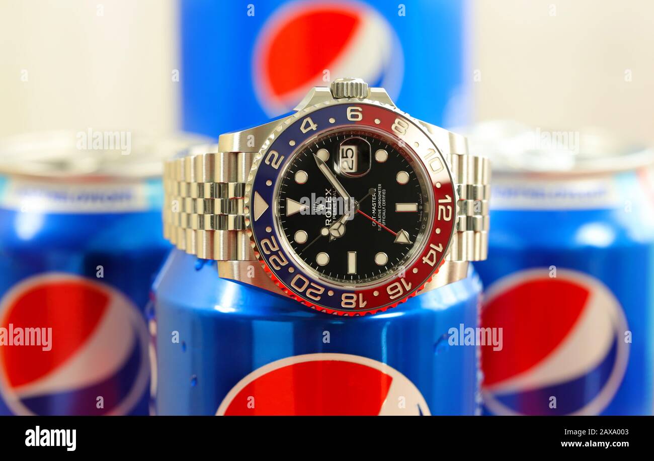 Rolex GMT Master II, die Pepsi Luxury Watch in einem anderen Stil. Stockfoto