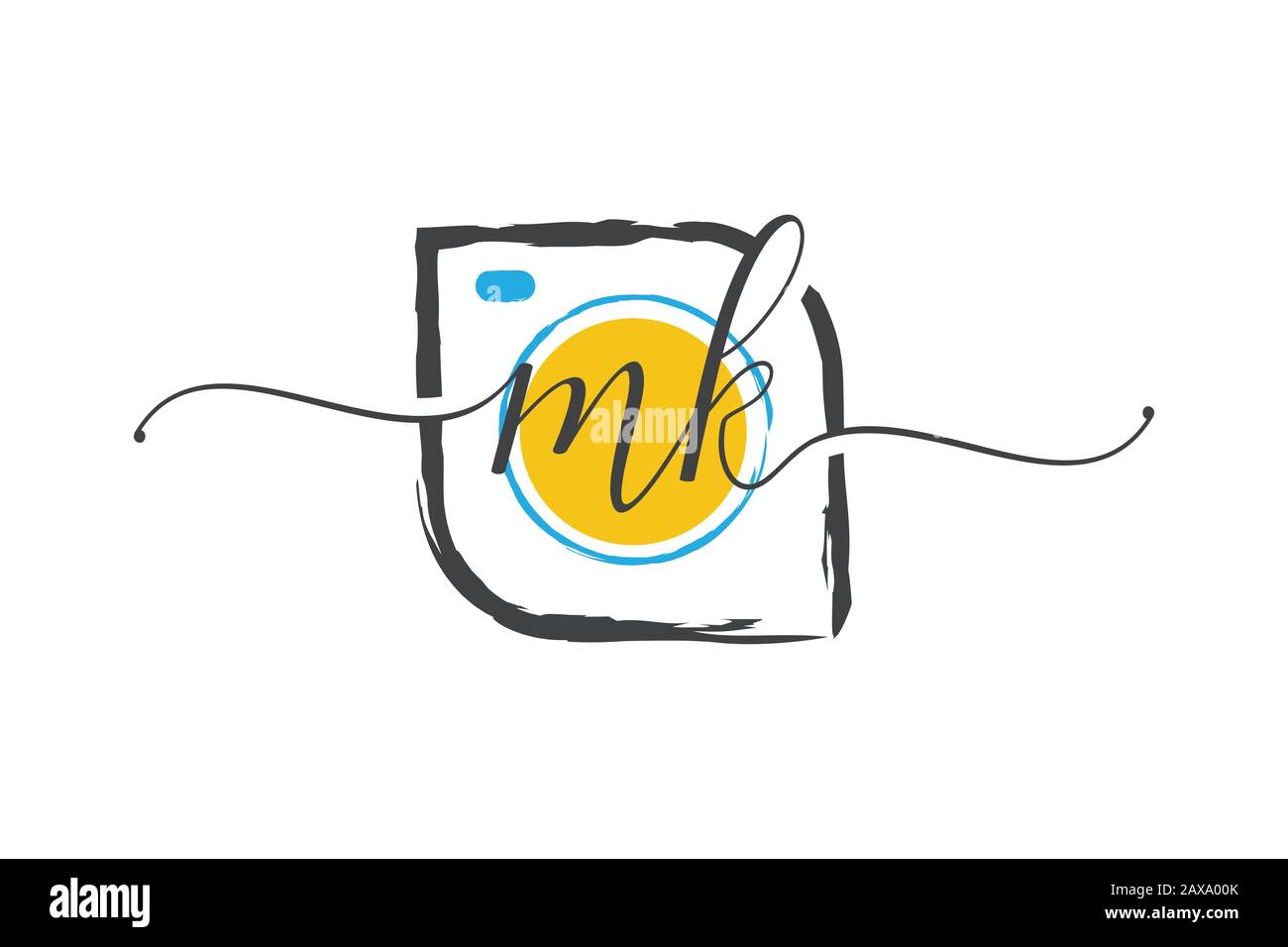 M K Anfängliche Handschrift Logo Design mit Pinsel, Fotografie Logo Konzept. Stock Vektor