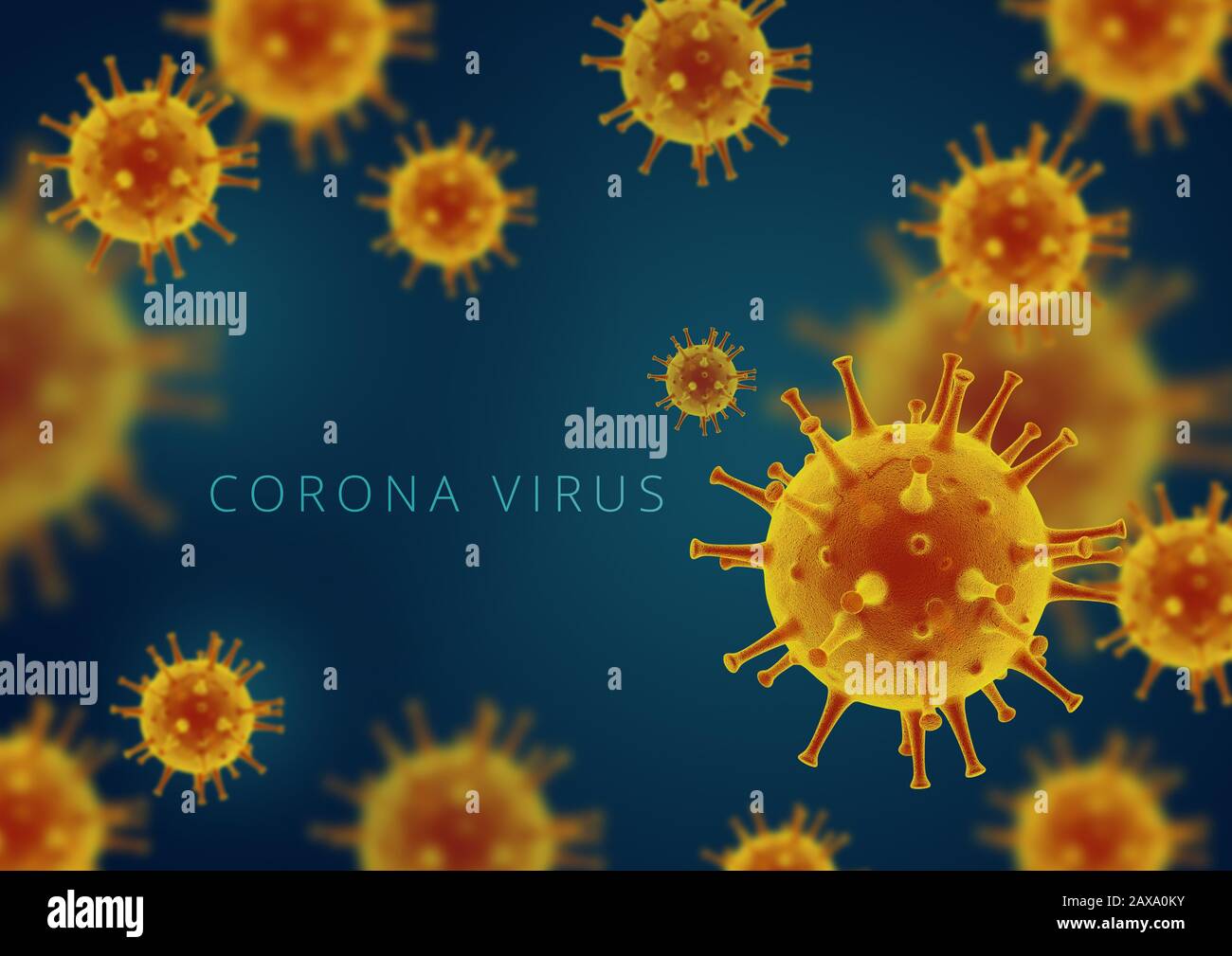 Abbildung Corona-Virus. Virusinfektion, die chronische Erkrankungen verursacht. H1N1, Hepatitisviren, Grippe, Hilfsmittel. 3D-Rendering-Virus. Stockfoto