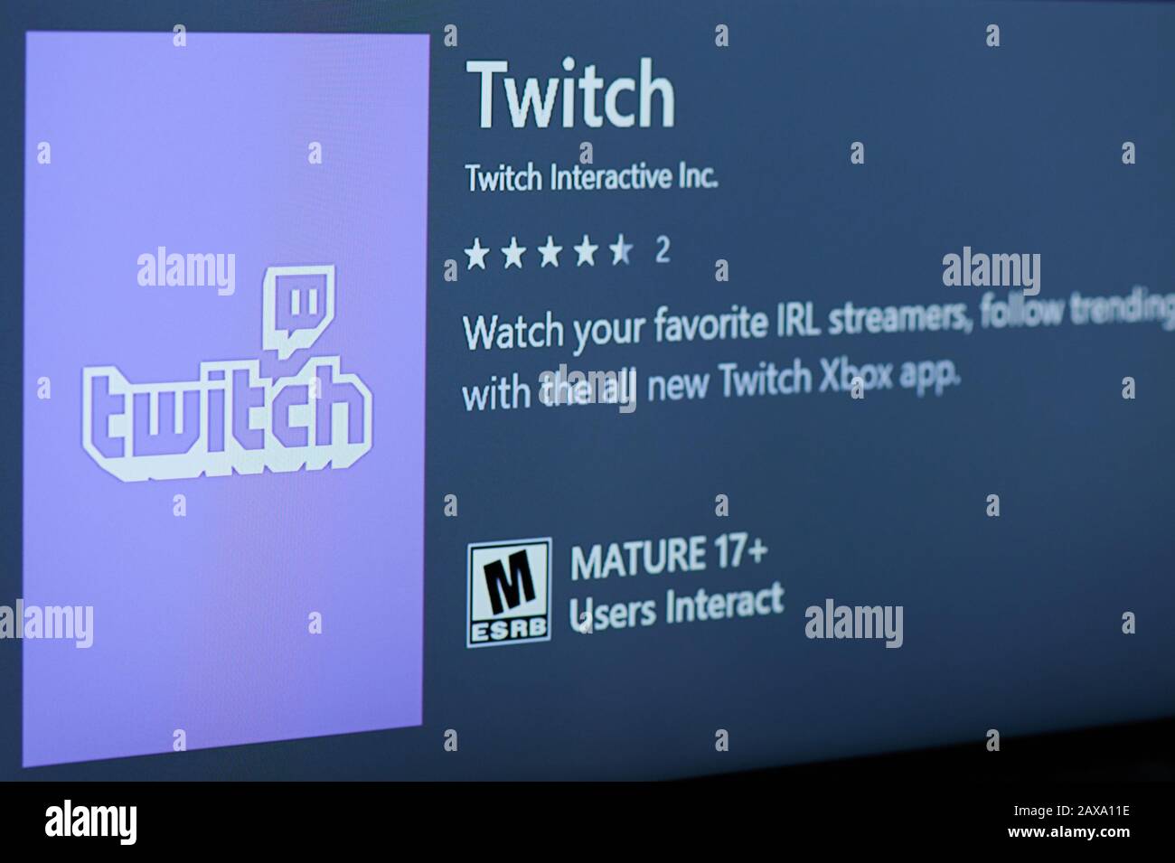 New York, USA - 11. Februar 2020: Twitch Video App für xbox auf tv-Bildschirm Nahaufnahme Stockfoto