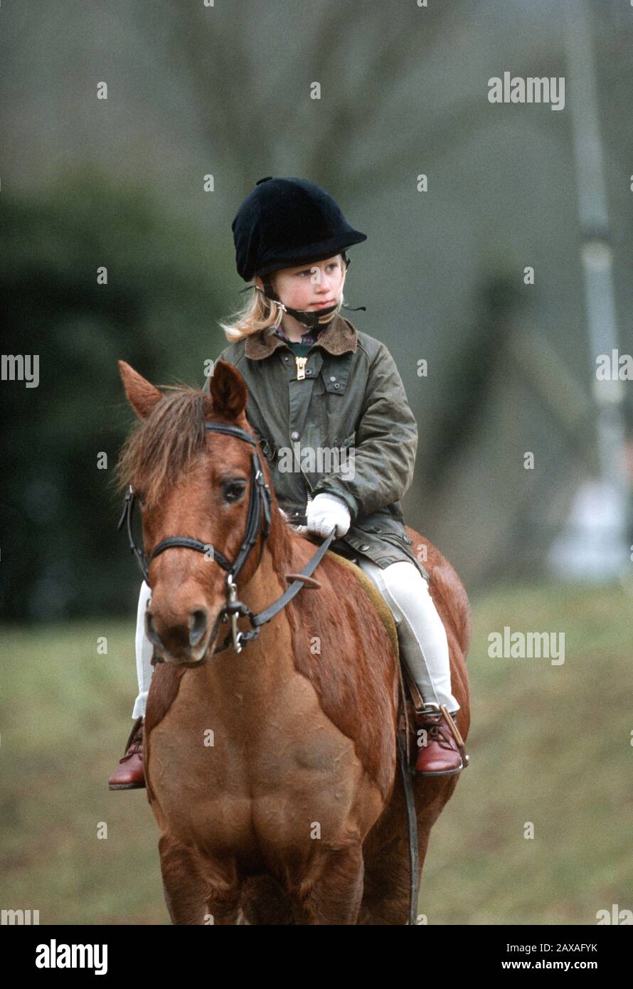 Zara Phillips bei Den Tidworth Horse Trials, England März 1988 Stockfoto