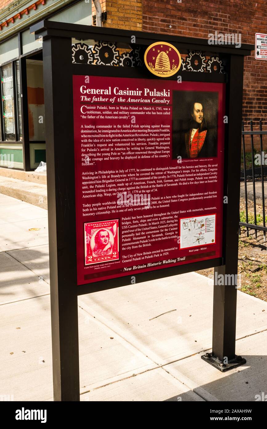 Brigadegeneral Casimir Pulaski Broad Street New Britain, Connecticut, USA Stockfoto