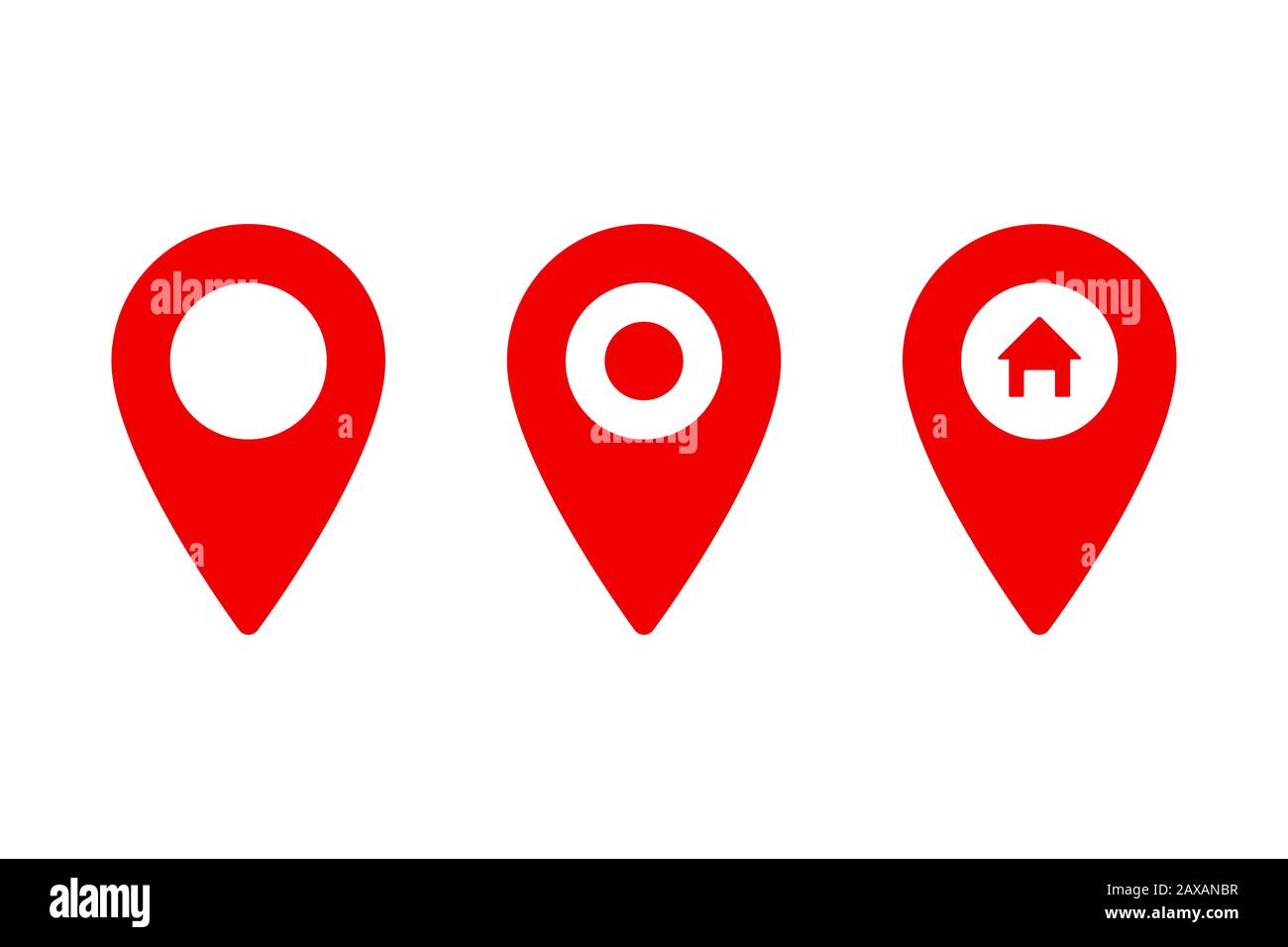Satz von Zeigersymbolen oder PINs für die Karte. Auf weißem Hintergrund isoliertes Navigations- oder Ortszeichen. EPS 10 Stockfoto