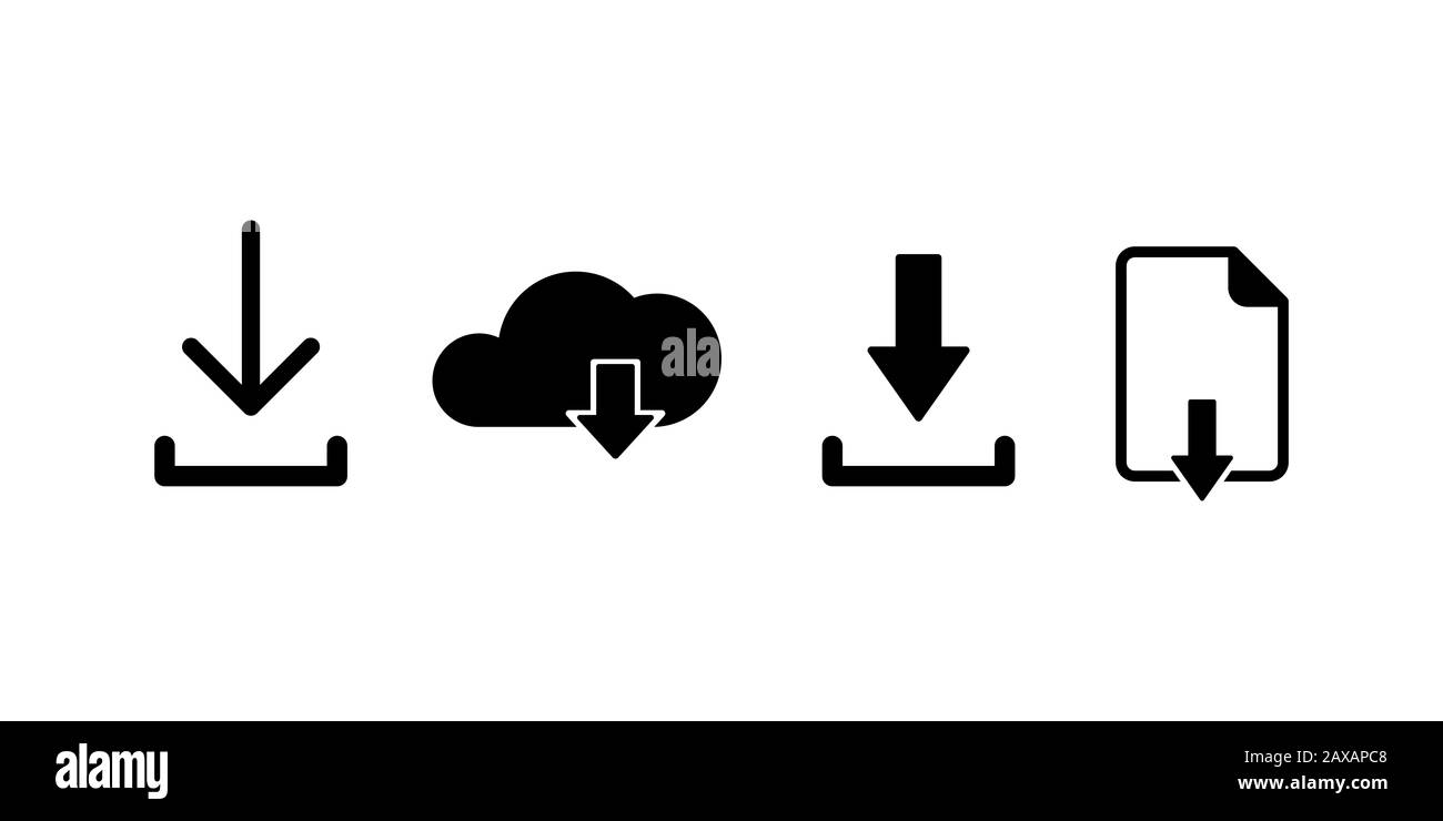 Satz von Download-Symbolen Pfeildatei und Cloud-Zeichen oder Schaltfläche für isolierte Symbole von Anwendungen oder Websites. EPS 10 Stockfoto