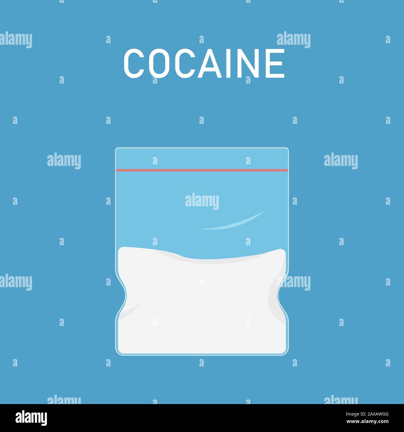 Kokain in Plastiktüten. Weiße Drogendelie. Verkaufen Sie Meth im Paket illegal. EPS 10 Stockfoto