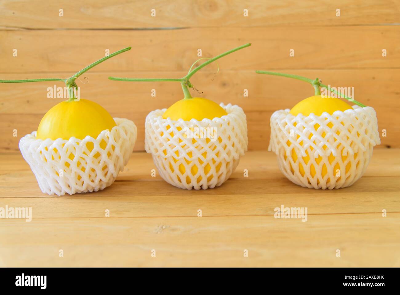 Frische, süße goldene Melone mit Stoßfester Melone Stockfoto