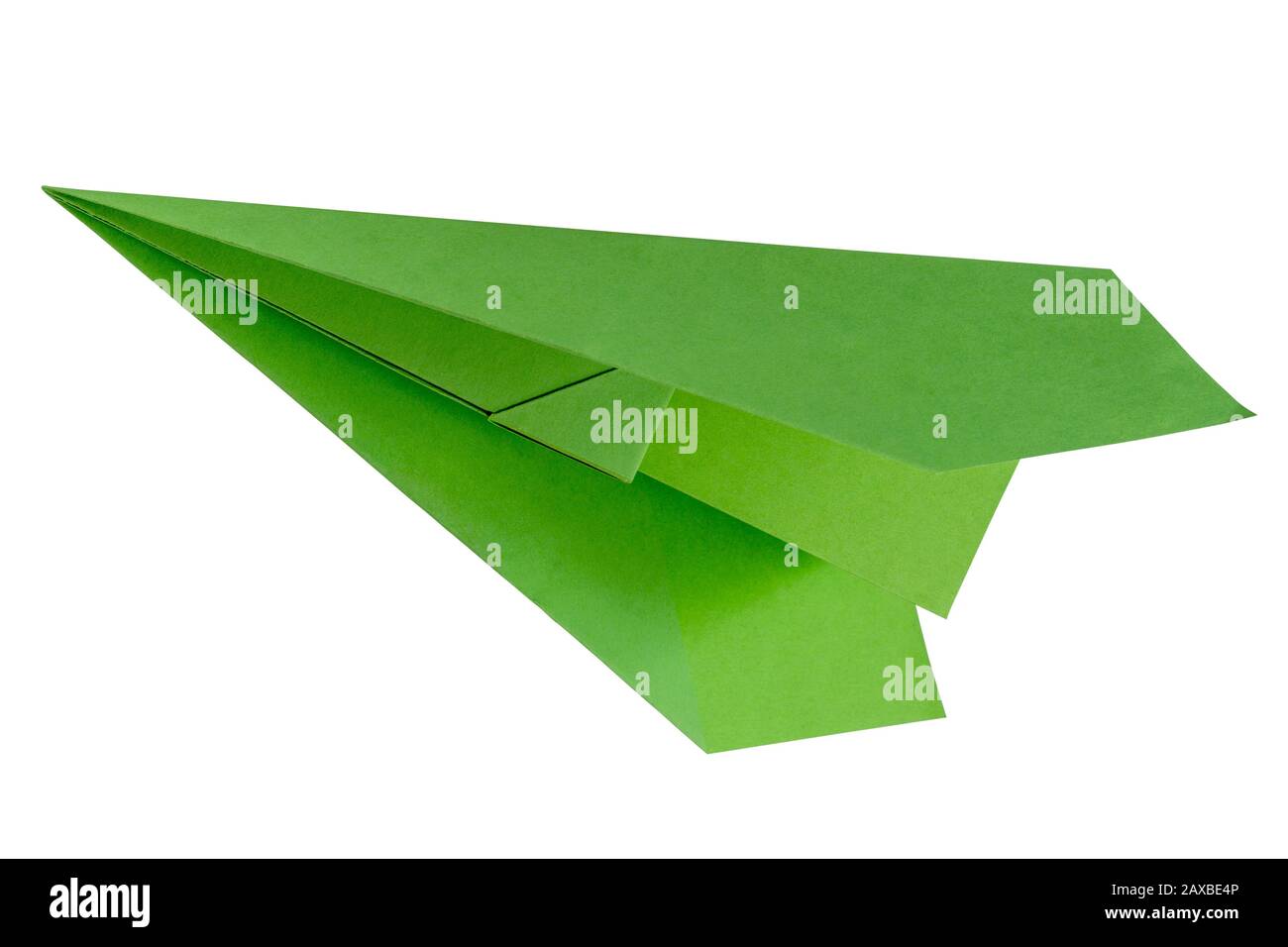 Grüne Papierflugzeuge. Papierebene auf weißem Hintergrund isoliert. Stockfoto