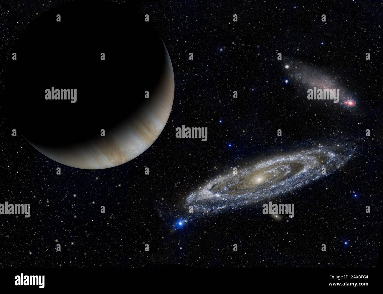 Planet und Sterne im Weltraum Stockfoto