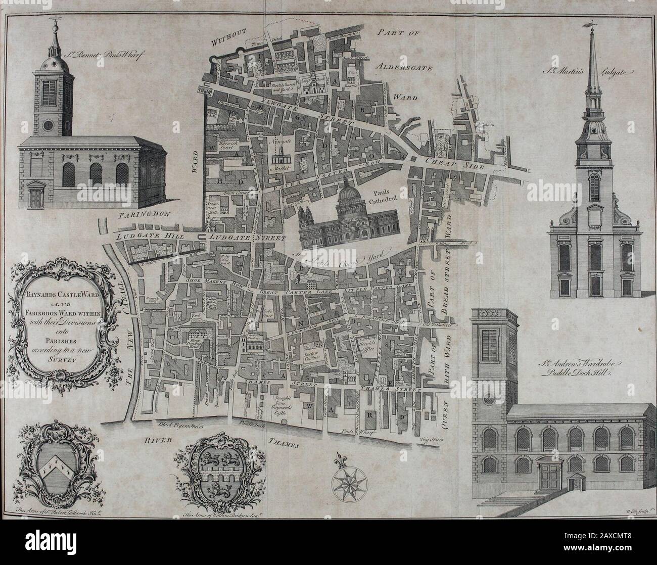 Die Geschichte und die Erhebung Londons: Von der Gründung bis zur Gegenwart . ilYs Hofpital. Black-Friars. Newgate.Ludgate. Antiquitäten. Til E Name of this Ward, and of Faring-don Without, which two Wards in antientTimes but one Alderman, and that not byElection, but by Inheritance or Purchafe, asmore fully suffed by the ftract of aDeed, is abgeleitet von einem seiner PofTefibrs. Thomas de Ardene, Sonne und Heire an Sir Ralph Ardene, Knt. Gewährt Ralphe le I. Bürger von London, einem der Sheriffs im Jahr 1277, alle Aldermanrie mit den Appurtenanzen innerhalb der Stadt L Stockfoto