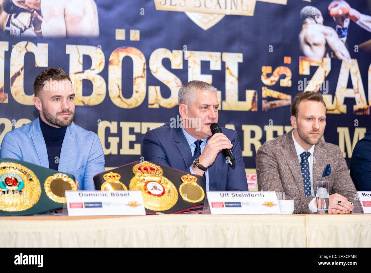 Benedikt Poelchau; Boxen; Dominic Bösel; Magdeburg; Presse; Pressekonferenz; SES; Ulf Steinforth; Stockfoto