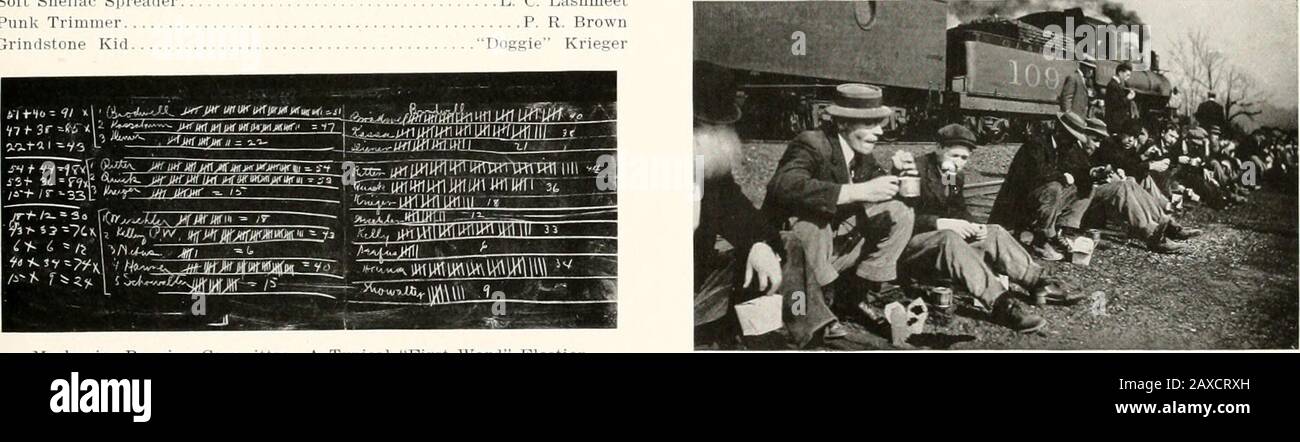 Purdue Rückstände . ¢â¢ Vermutung, Ive hat Davis Wore.YES, aber ich bezahle nicht fünf Dollar.âCreed. Jimmy Hoffman (Telefonisch): Hallo, ist das die Bibliothek? Neuer Bibliothekar: Ja. Jimmy: Werden Sie Herrn Wallace bitten, mir ThoseH zu bringen. & V. Papieren Wenn er kommt, bitte? Neuer Bibliothekar: Aber ich kenne Herrn Wallace nicht. Jimmy: Gebt sie einfach jedem Mann, der sympathisch wirkt. (Fünf Minuten später) : Wallace betritt mit den Papieren unter dem Arm. Whittlers Club. Der Geehrte Gastgeber. Johnnie Cramer Big Gouge C. B. Ritter Little Gouge Jackie Wright Big SkEW Chisel Abe Martin Long Shanked Borer A. McWayne Least Little Shaver C. F. Stockfoto