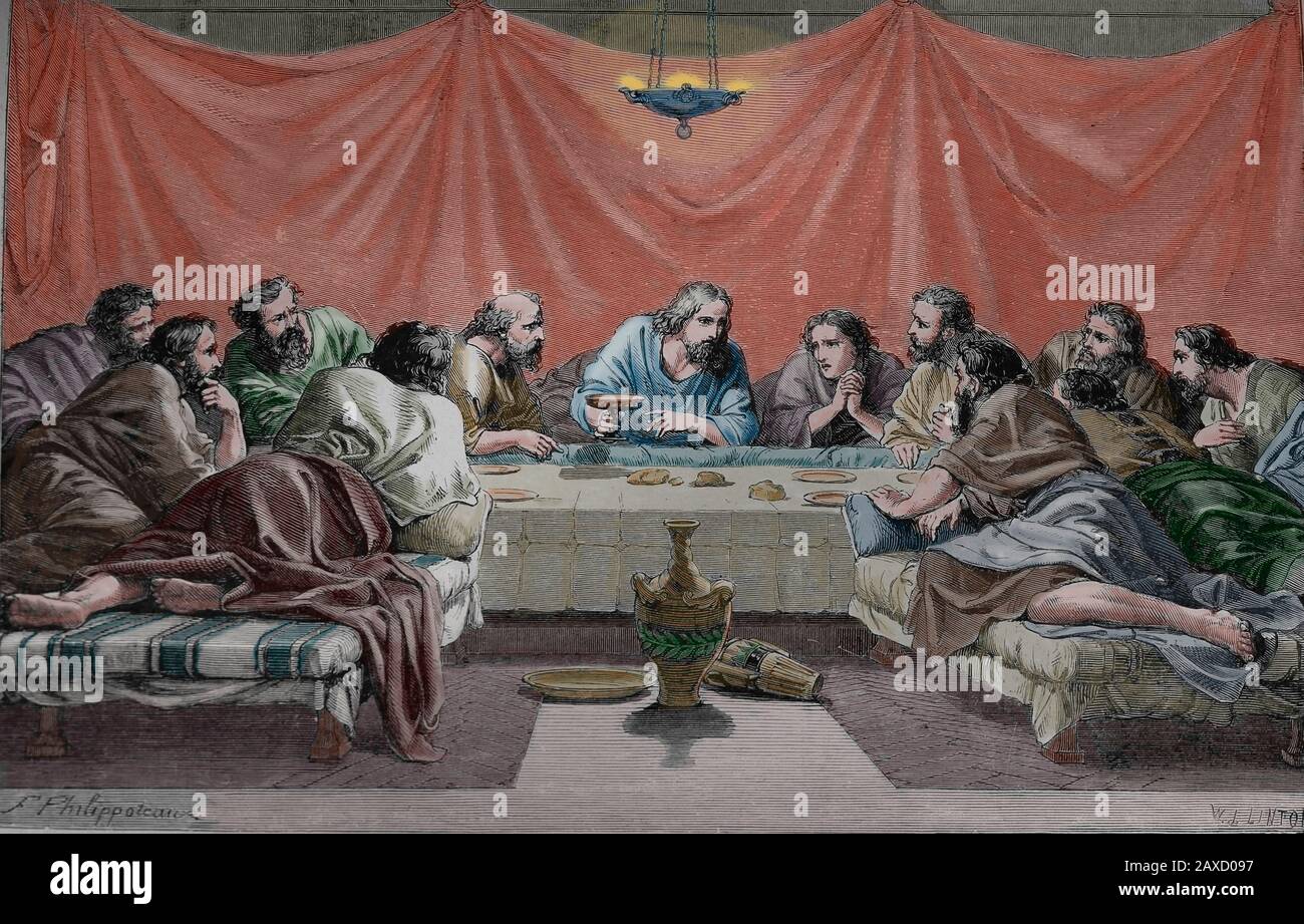 Neues Testamente. Letztes Abendmahl. Gravur, 19. Jahrhundert. Stockfoto